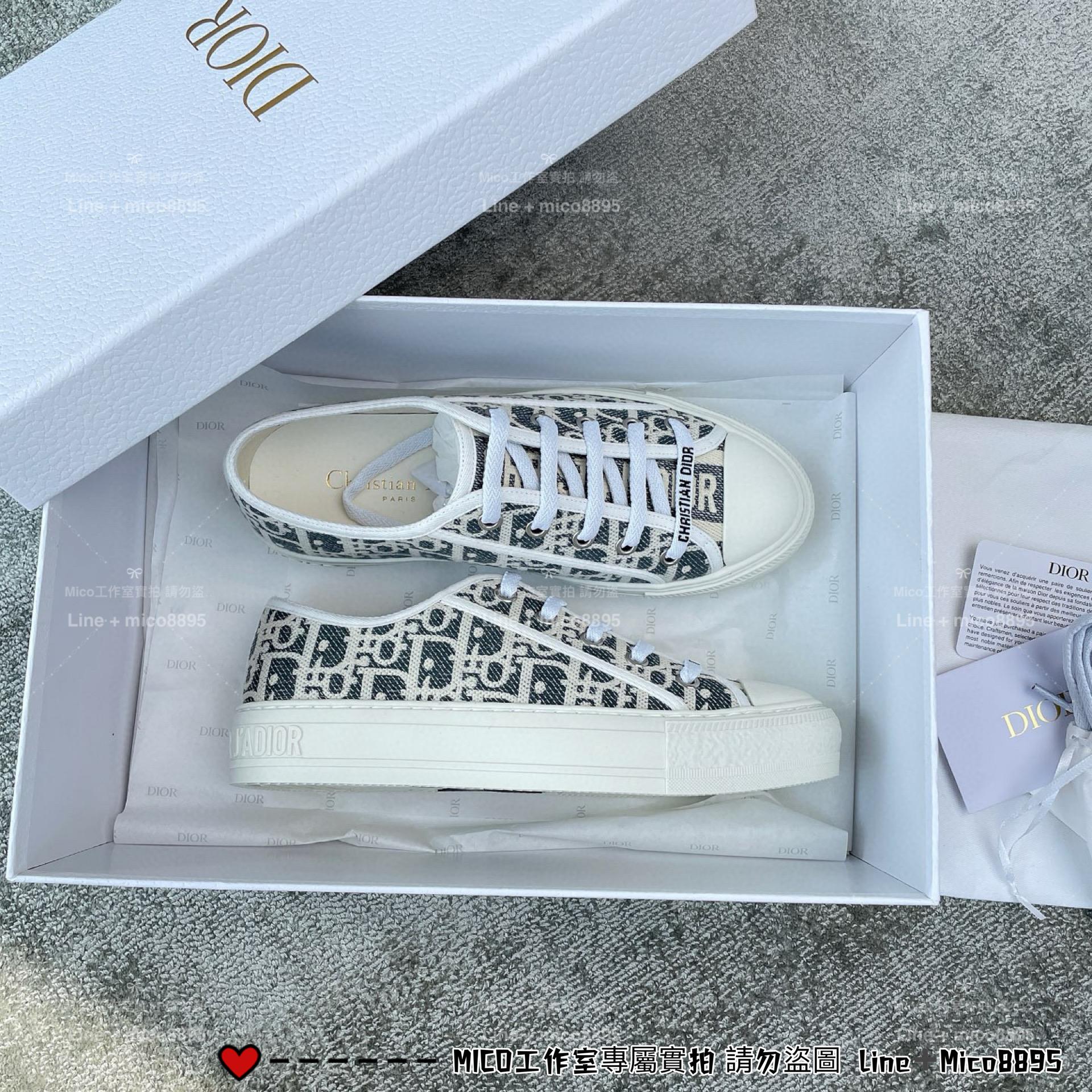 DIOR 25s新色 灰藍色字母刺繡帆布鞋 休閒鞋 35-40