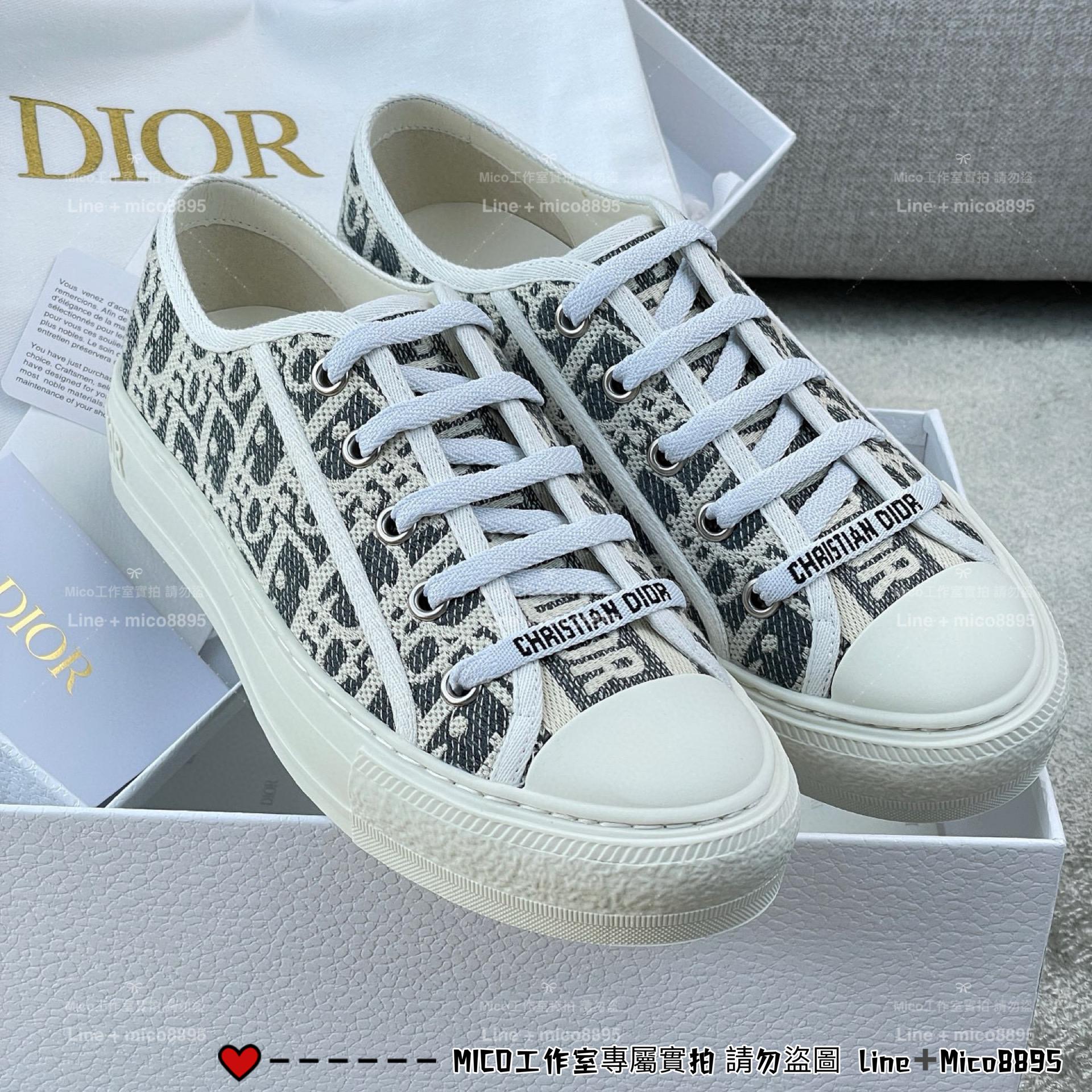 DIOR 25s新色 灰藍色字母刺繡帆布鞋 休閒鞋 35-40