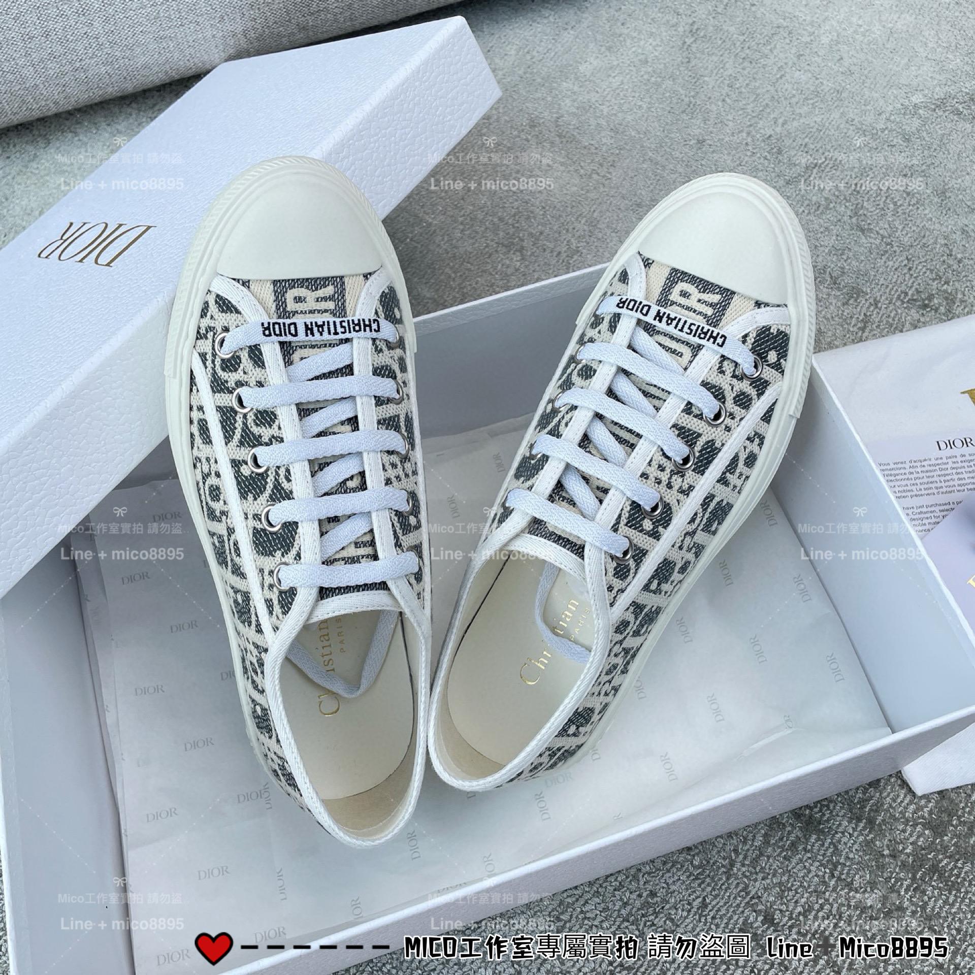 DIOR 25s新色 灰藍色字母刺繡帆布鞋 休閒鞋 35-40