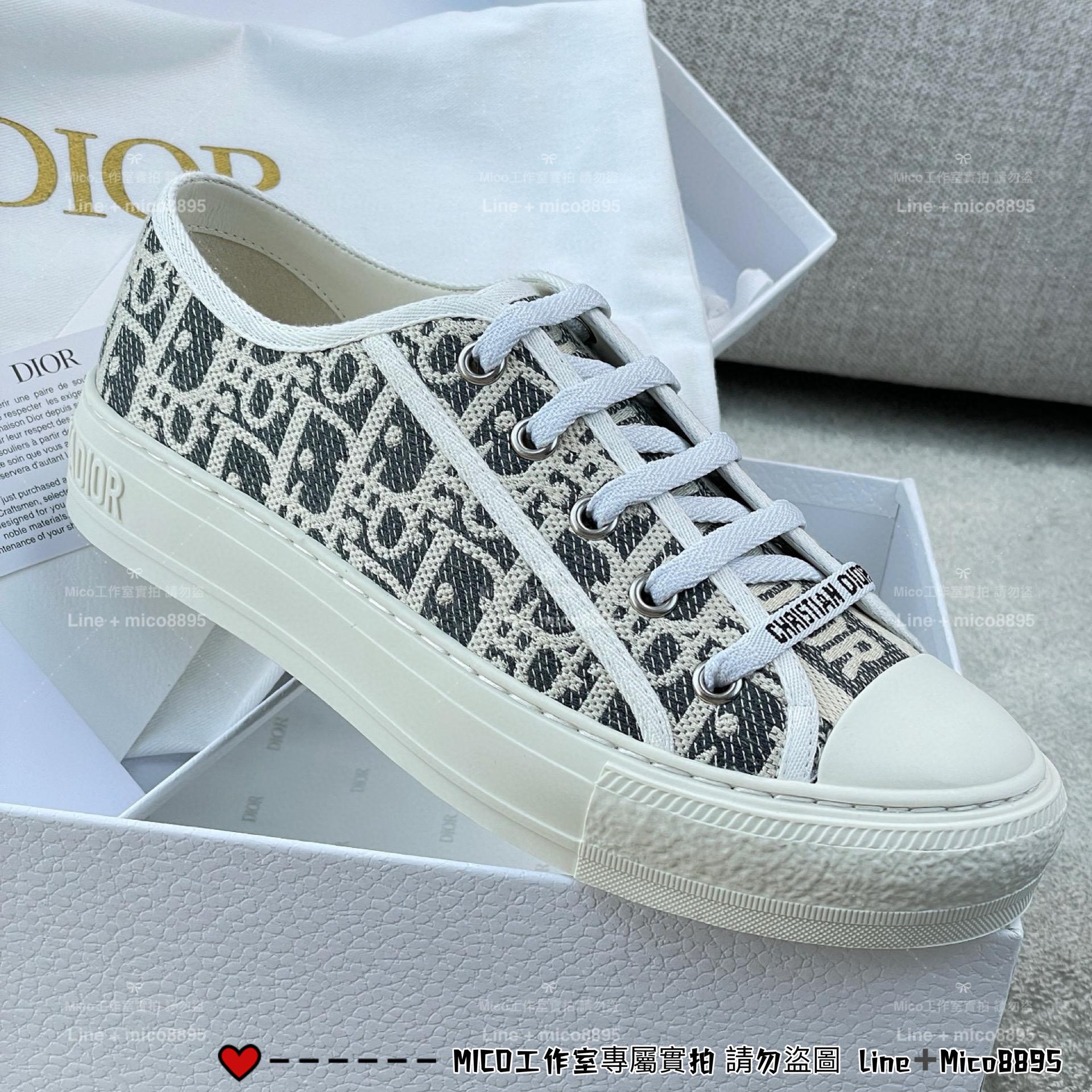 DIOR 25s新色 灰藍色字母刺繡帆布鞋 休閒鞋 35-40