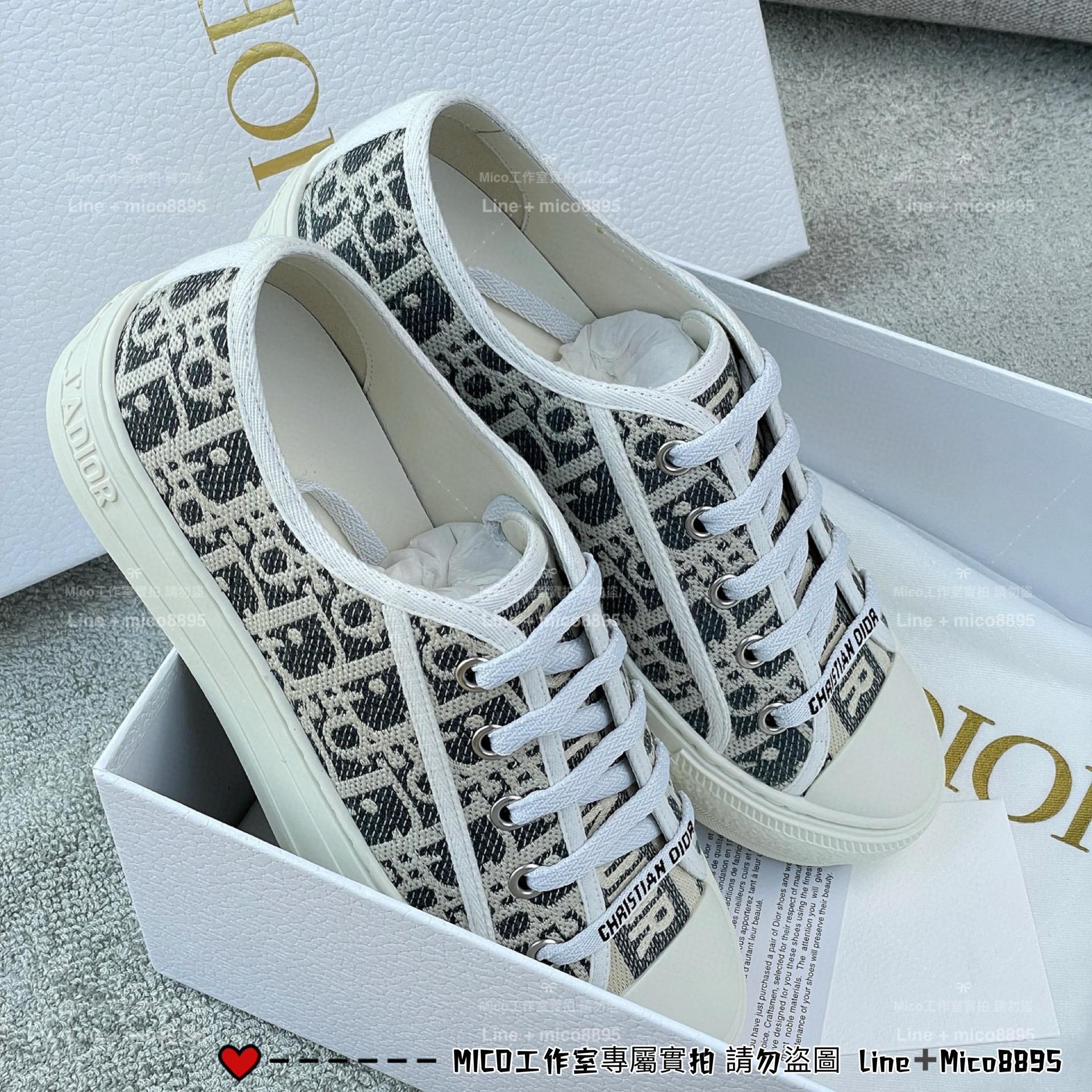 DIOR 25s新色 灰藍色字母刺繡帆布鞋 休閒鞋 35-40