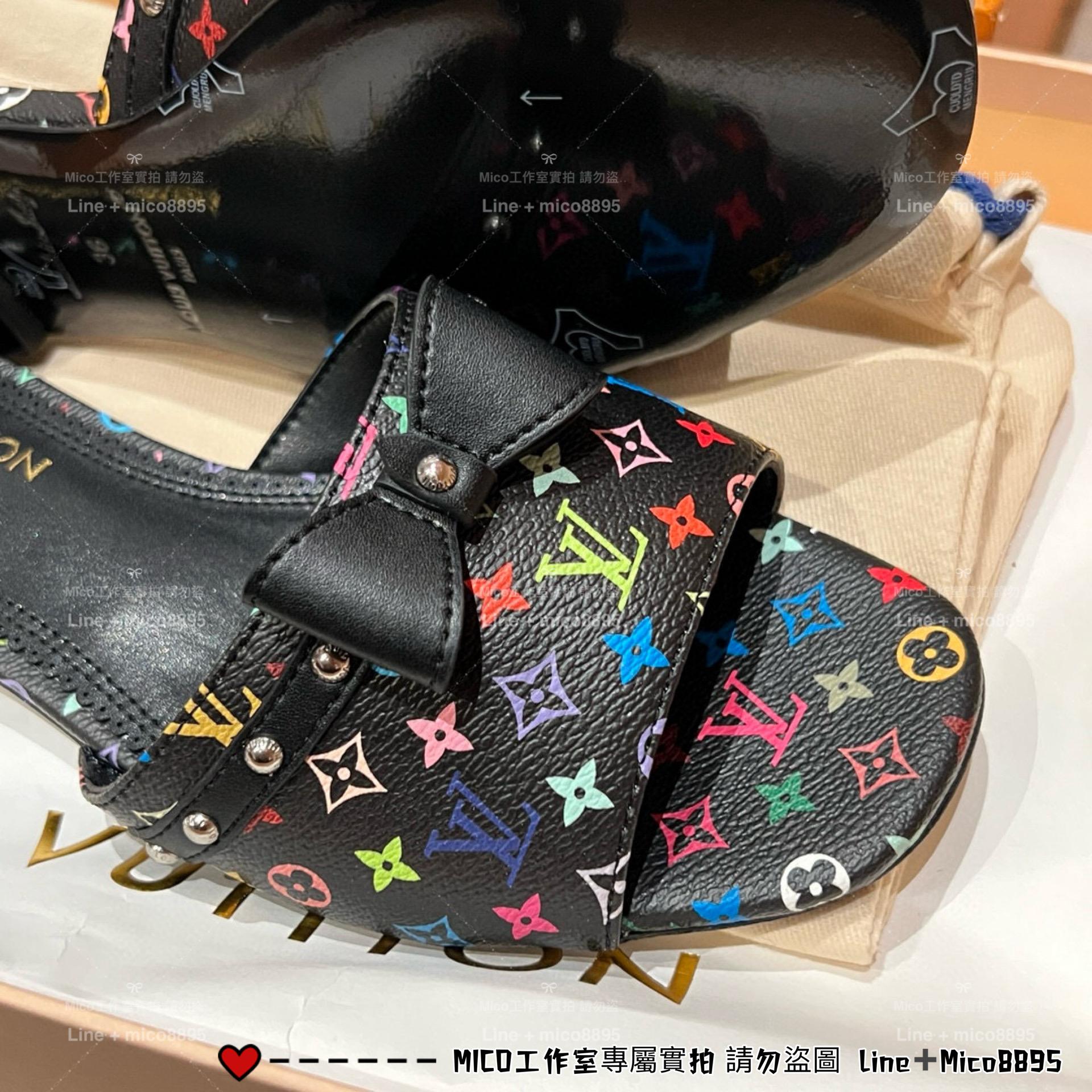 LV 25s 村上隆聯名系列 白三彩平底蝴蝶結拖鞋 35-40