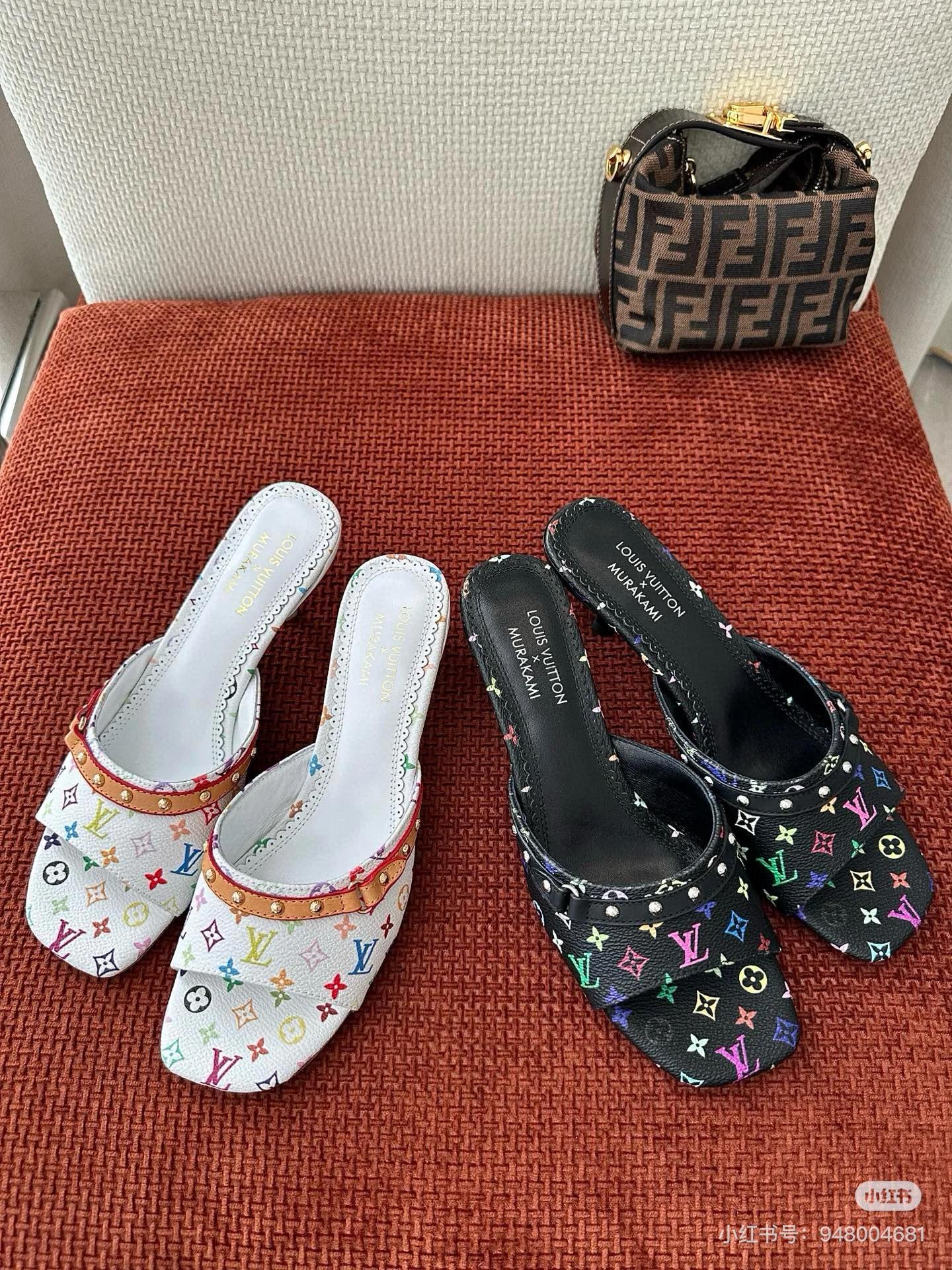 LV 25s 村上隆聯名系列 白三彩魚口涼鞋 5.5cm 35-40