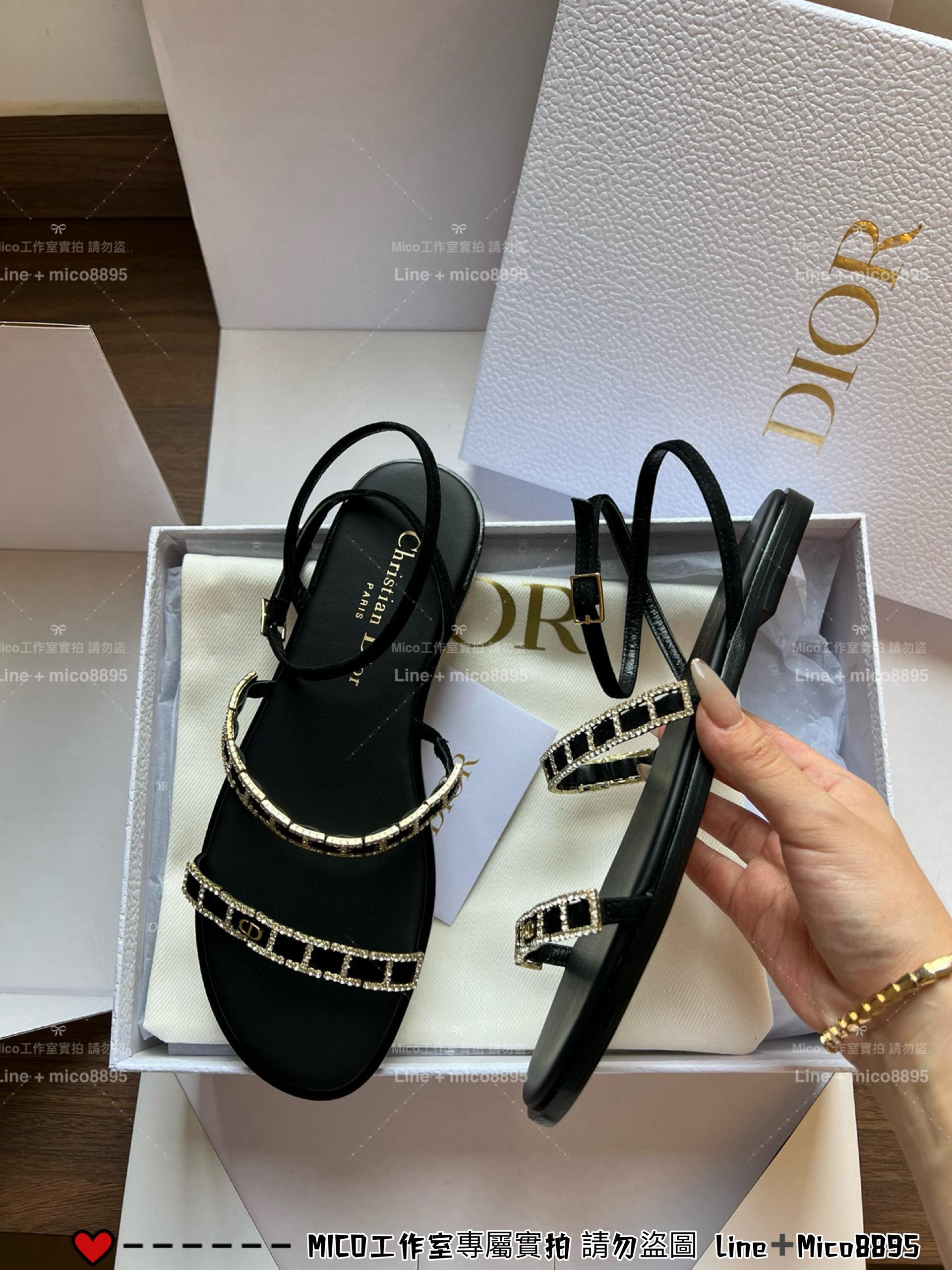 Dior 25s 水鑽拼接露趾涼鞋/跟鞋 8.5cm/平底 35-40