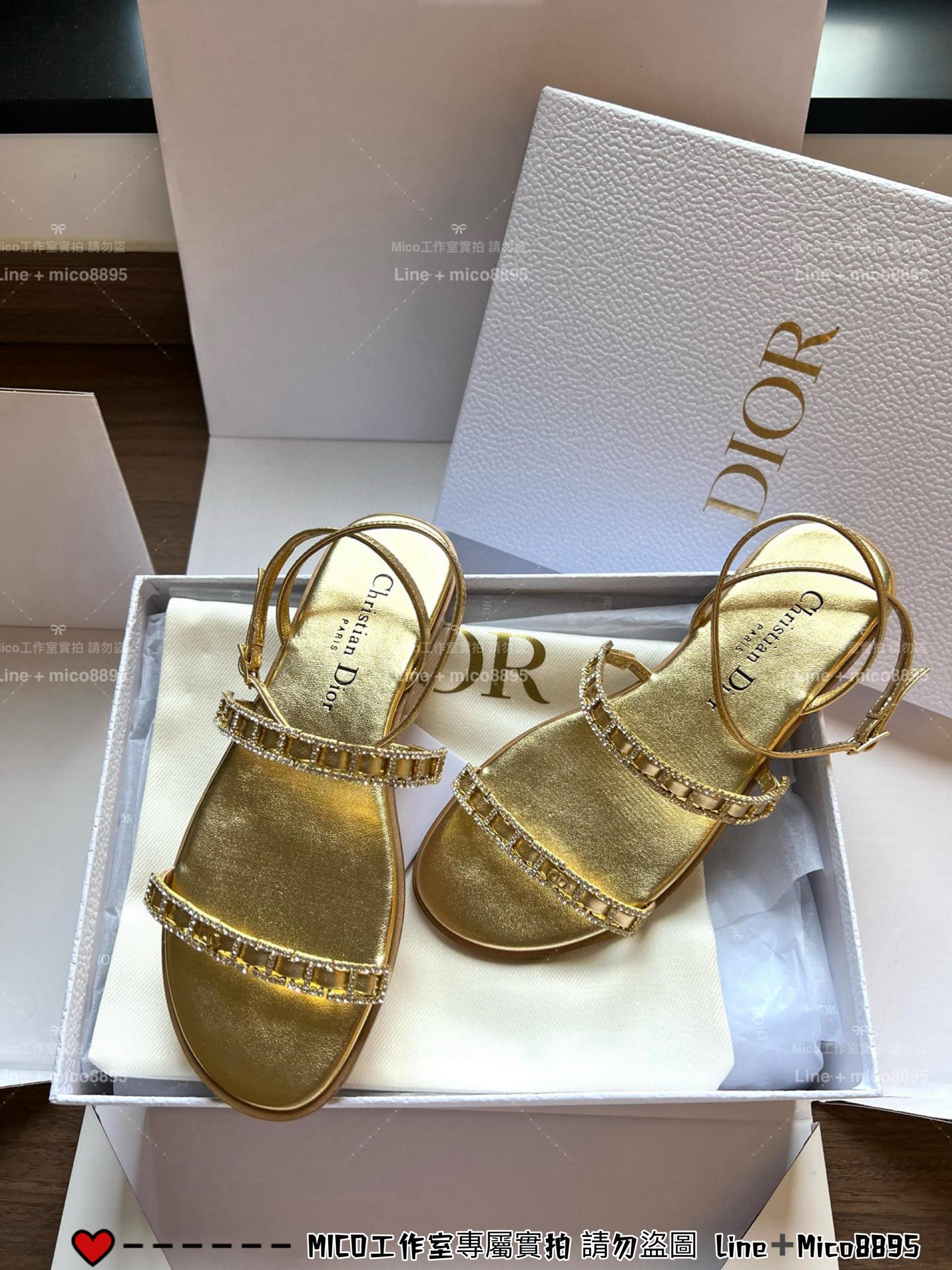 Dior 25s 水鑽拼接露趾涼鞋/跟鞋 8.5cm/平底 35-40