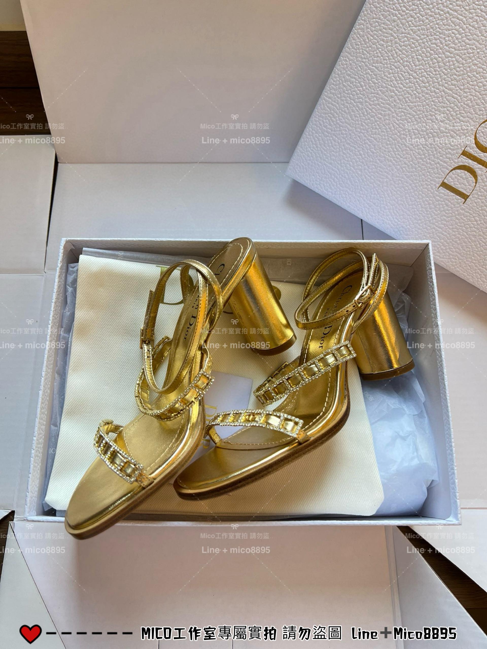 Dior 25s 水鑽拼接露趾涼鞋/跟鞋 8.5cm/平底 35-40