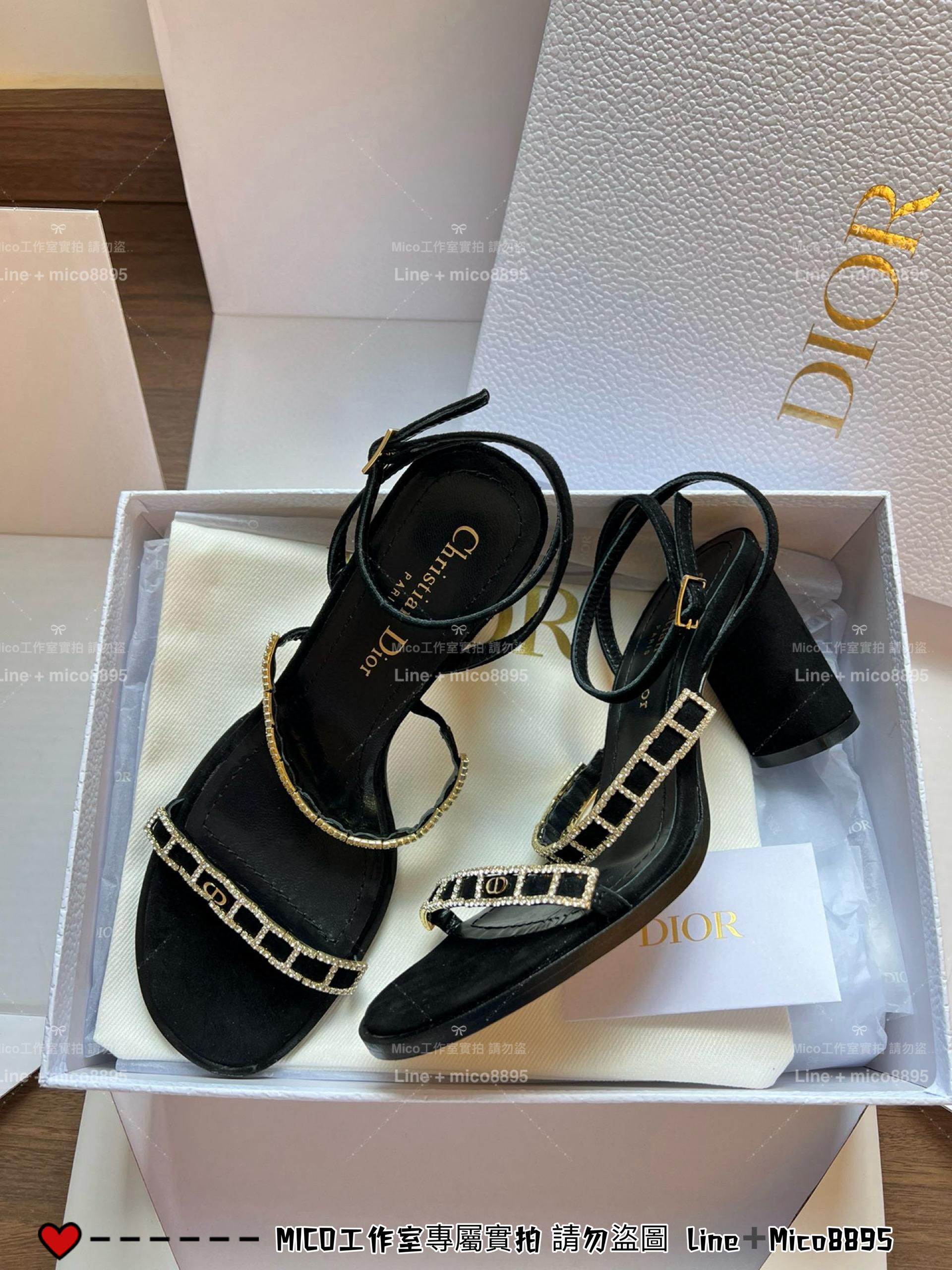Dior 25s 水鑽拼接露趾涼鞋/跟鞋 8.5cm/平底 35-40