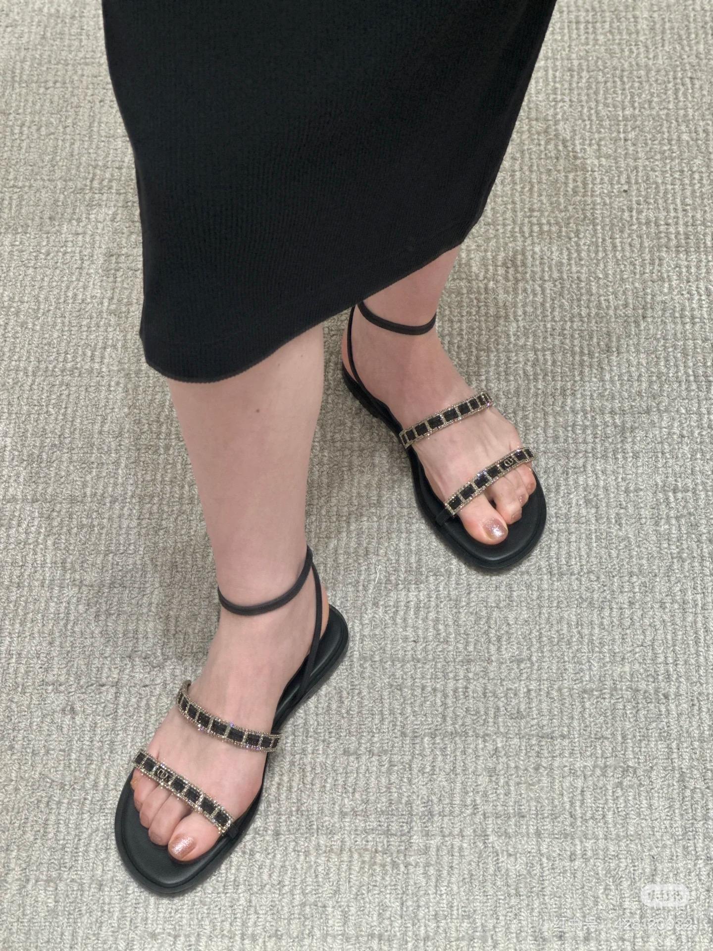 Dior 25s 水鑽拼接露趾涼鞋/跟鞋 8.5cm/平底 35-40