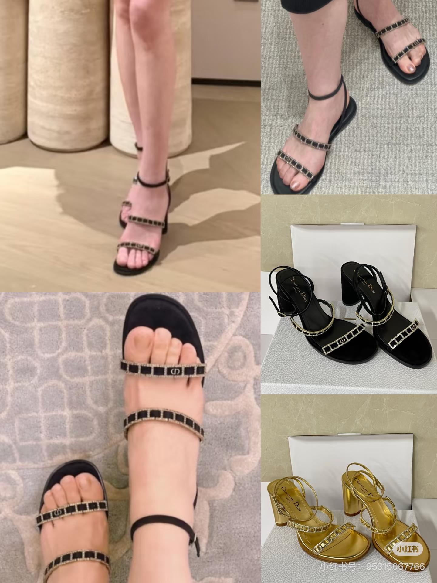 Dior 25s 水鑽拼接露趾涼鞋/跟鞋 8.5cm/平底 35-40