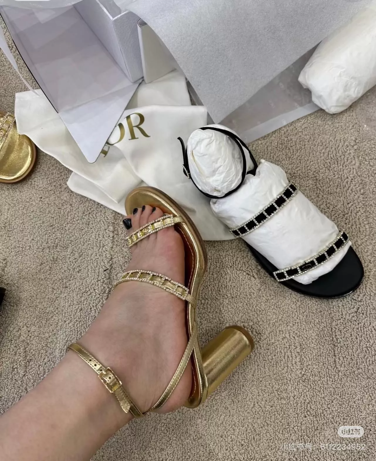 Dior 25s 水鑽拼接露趾涼鞋/跟鞋 8.5cm/平底 35-40