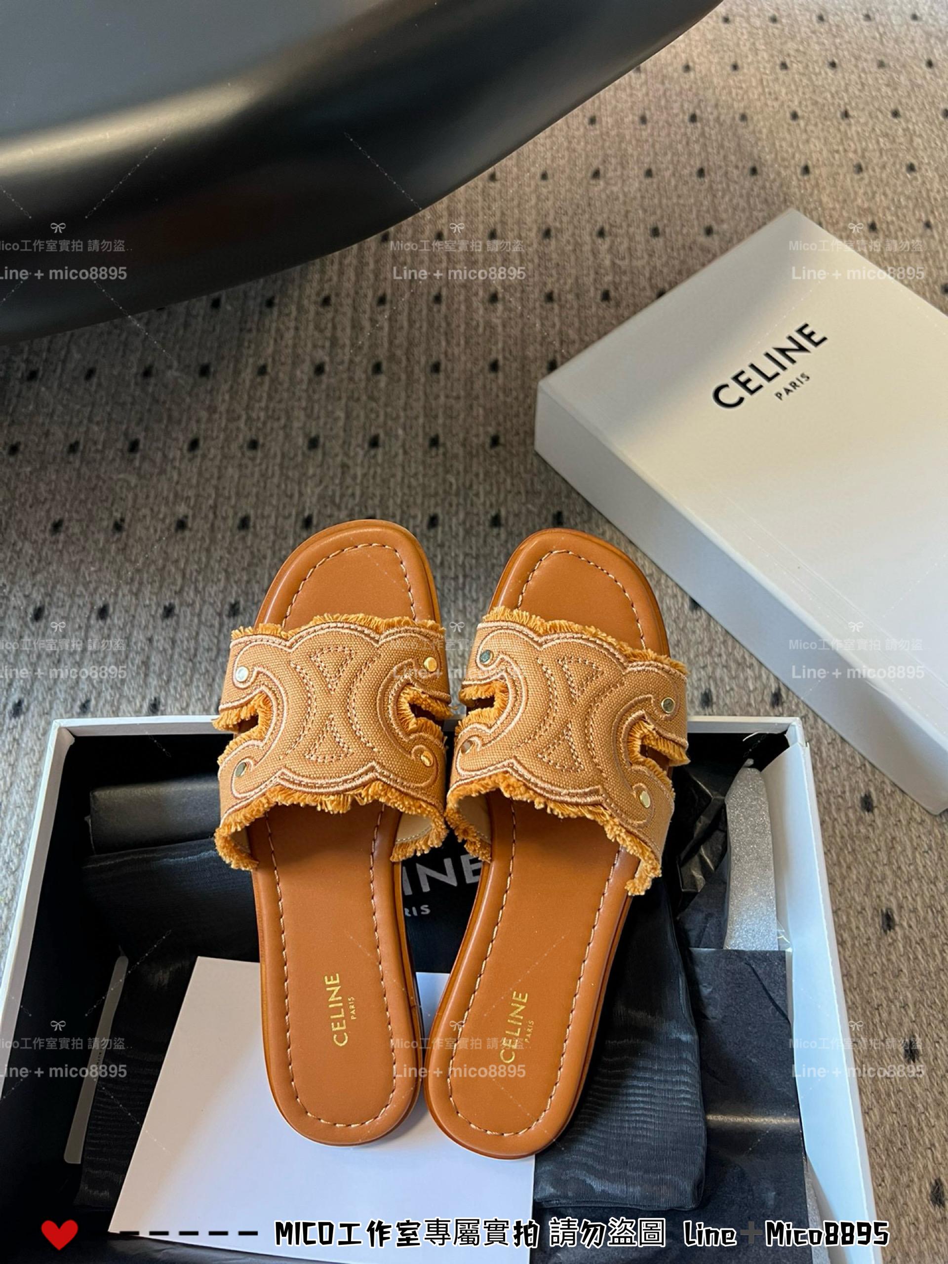 Celine 牛仔帆布凱旋門平底拖鞋 35-40