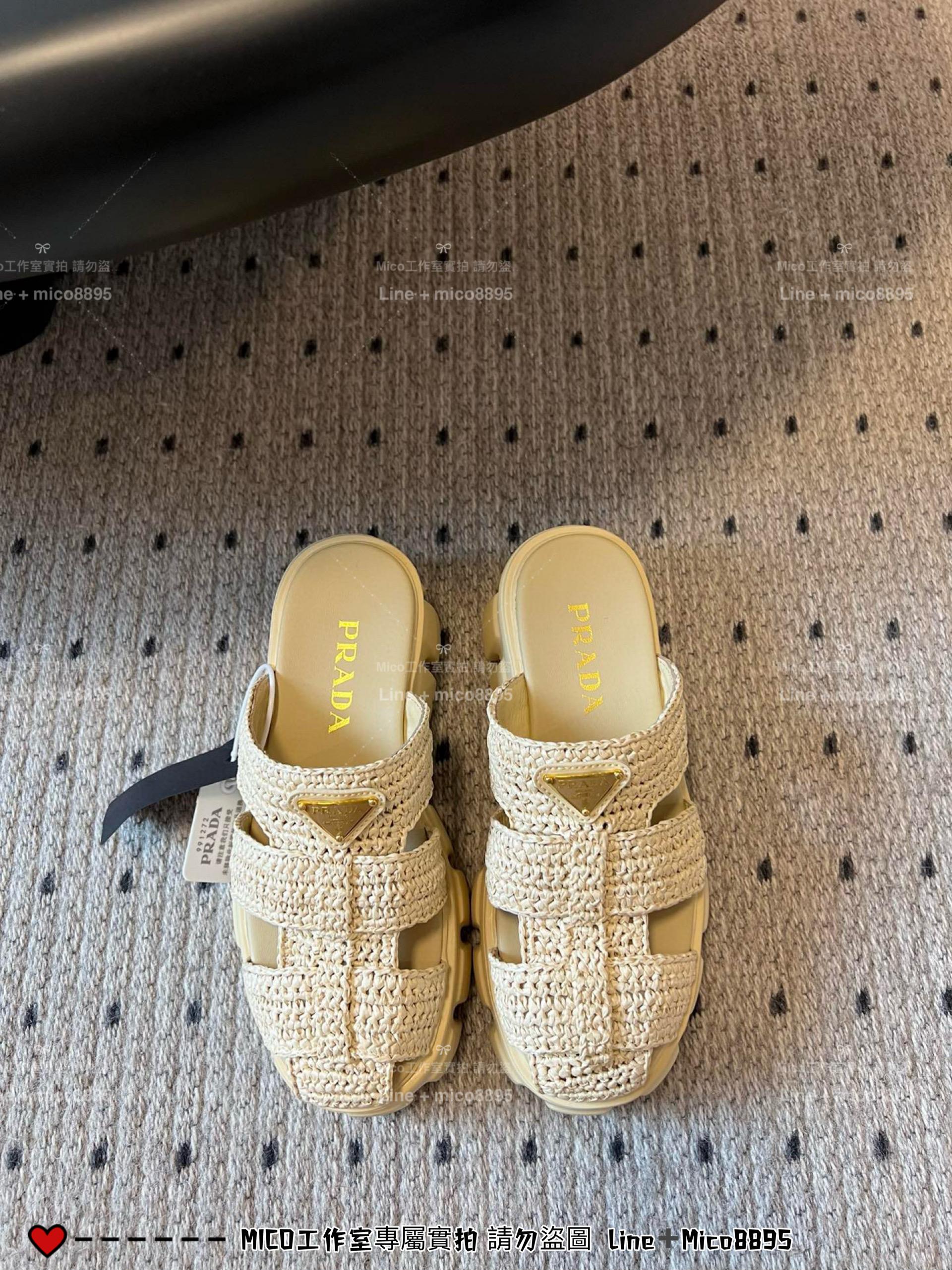 PRADA 鋸齒底 厚底羅馬編織半拖 拖鞋 35-40