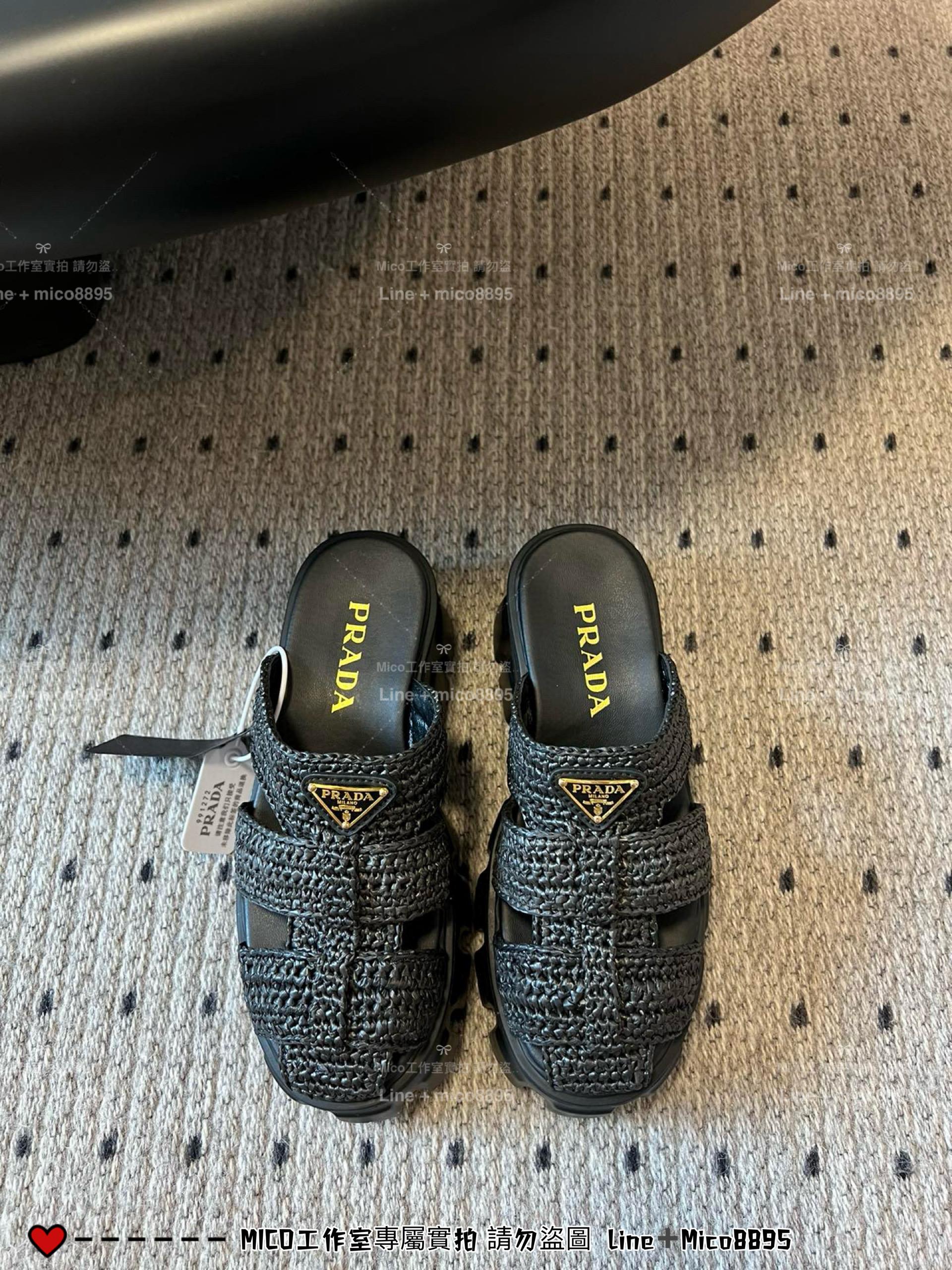 PRADA 鋸齒底 厚底羅馬編織半拖 拖鞋 35-40