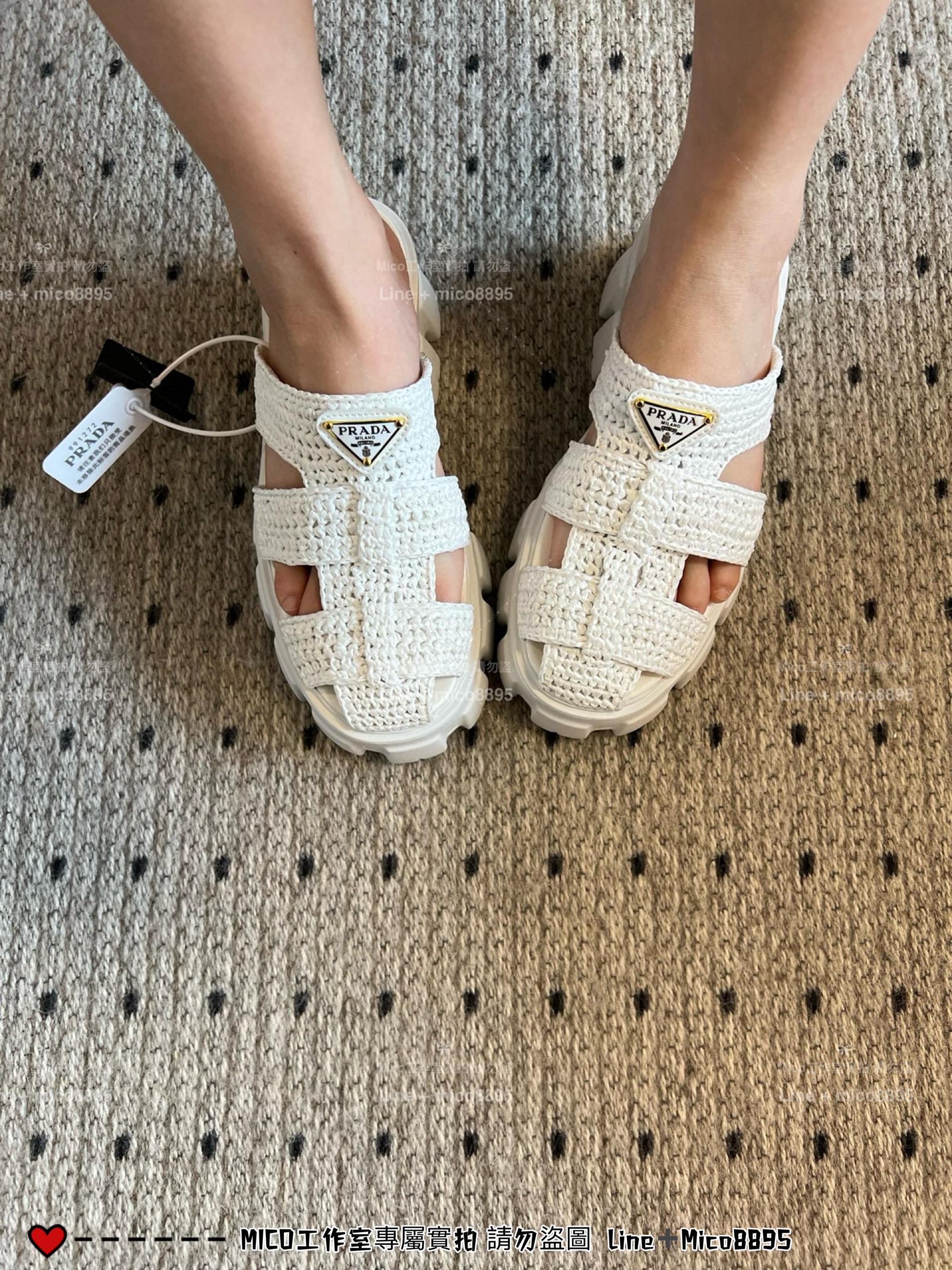 PRADA 鋸齒底 厚底羅馬編織半拖 拖鞋 35-40