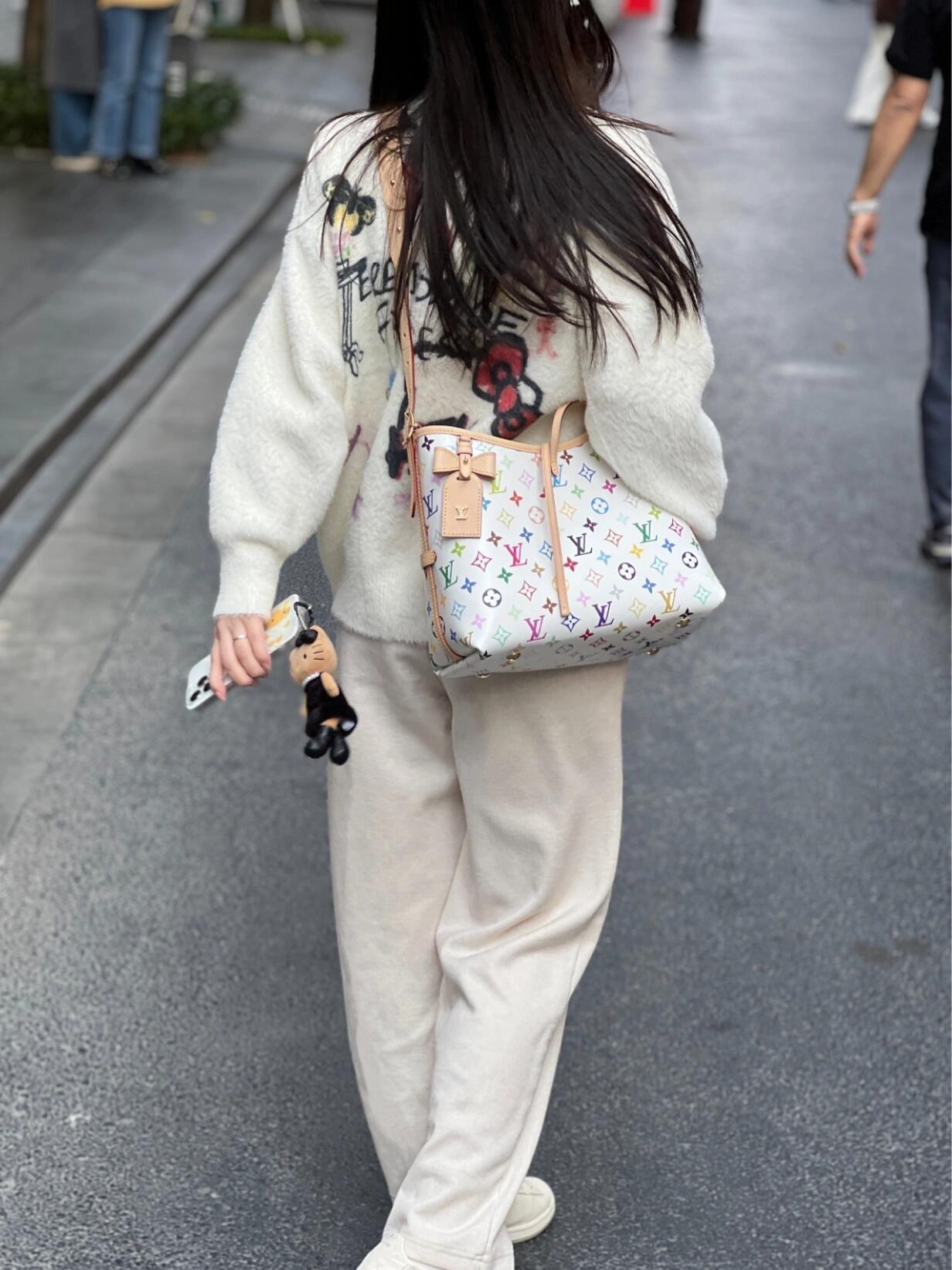 LV 村上隆聯名款 白三彩 LV x TM CARRYALL 小號手袋M13661
