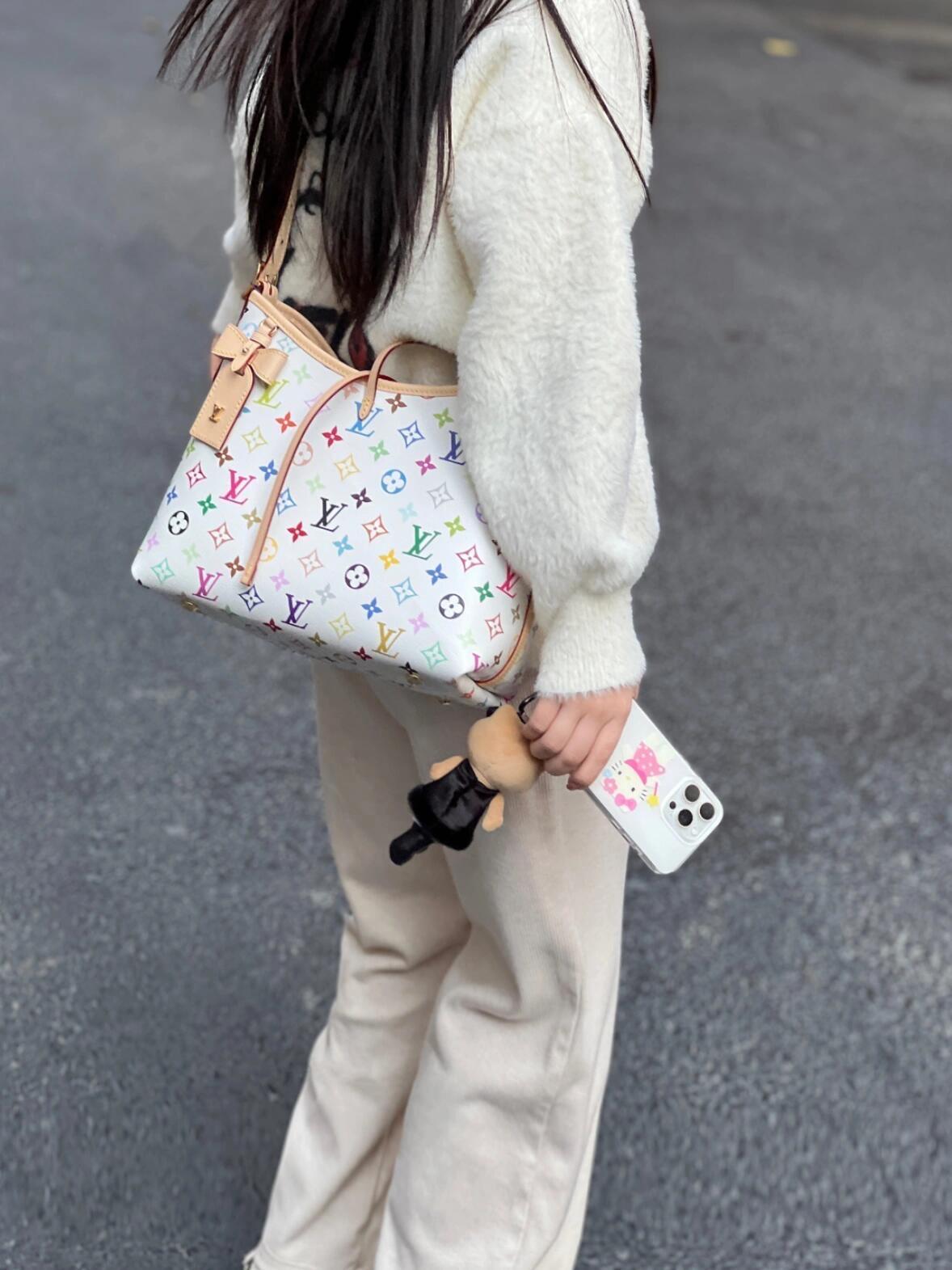 LV 村上隆聯名款 白三彩 LV x TM CARRYALL 小號手袋M13661