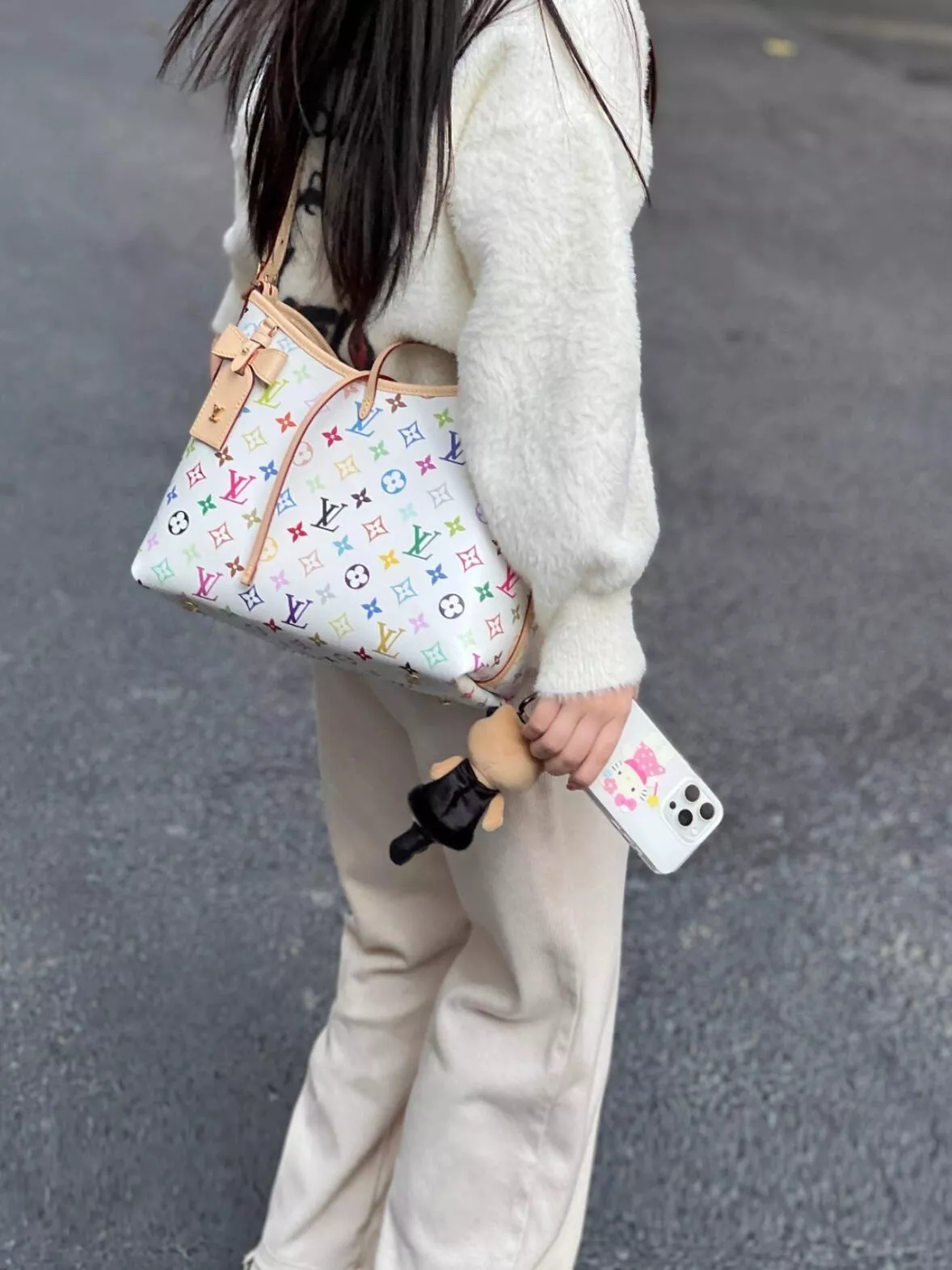 LV 村上隆聯名款 白三彩 LV x TM CARRYALL 小號手袋M13661