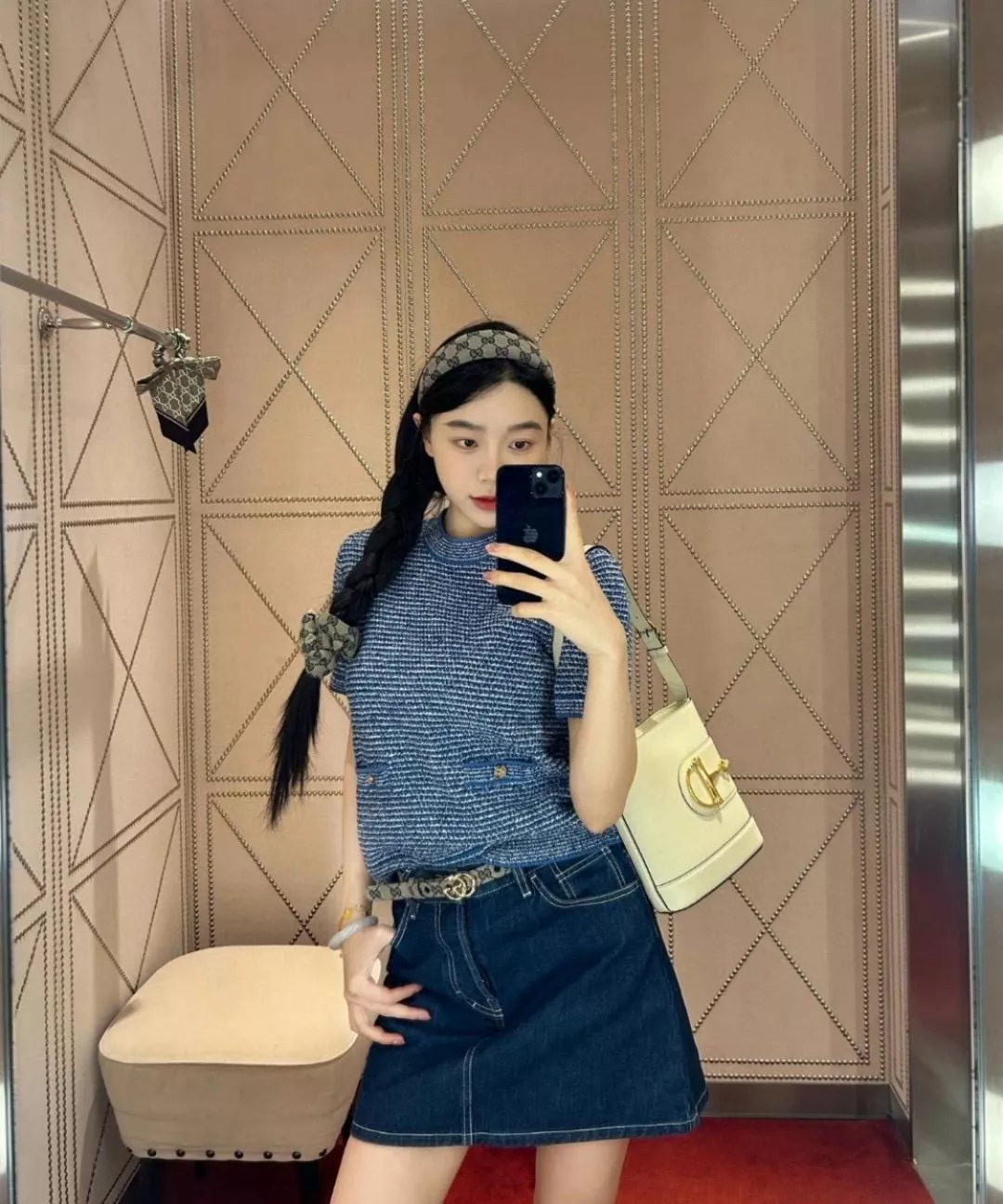 GUCCI  | GG藍色條紋短袖上衣