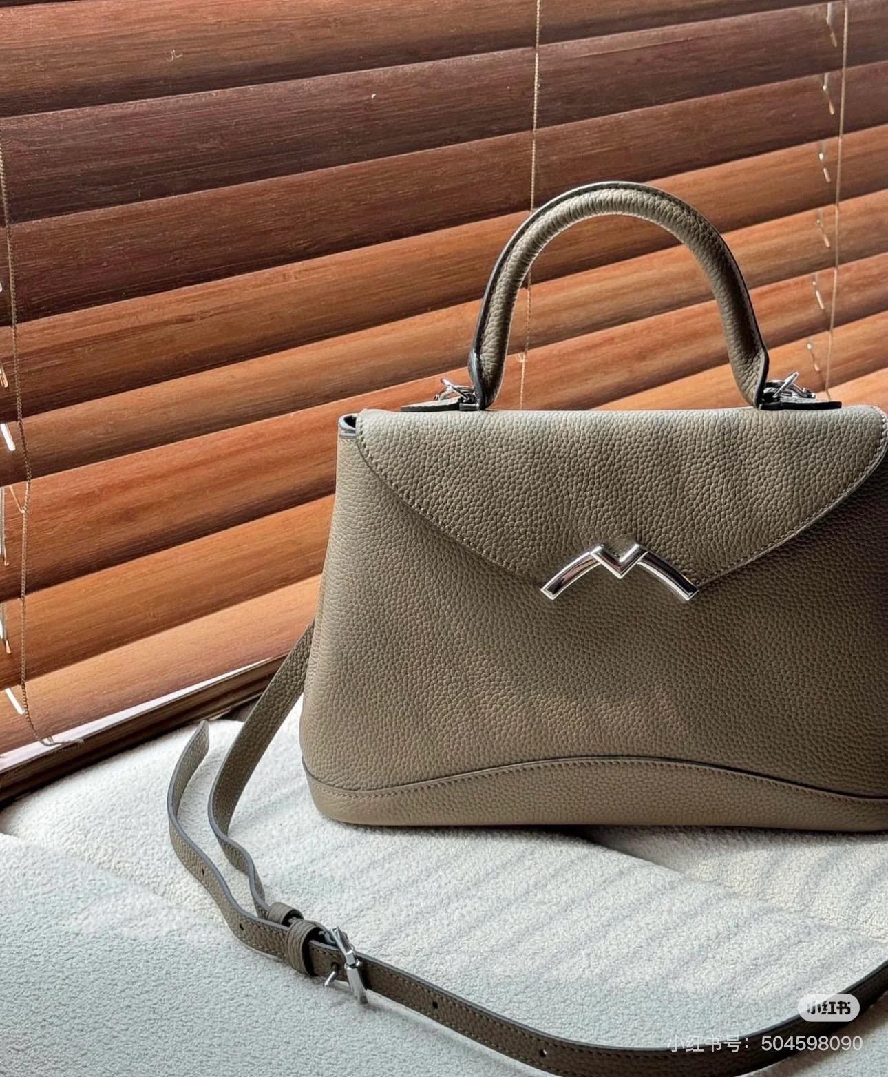 老錢風！莫奈/Moynat Gaby 斑鳩灰 法式慵懶手提包/肩背包 26cm