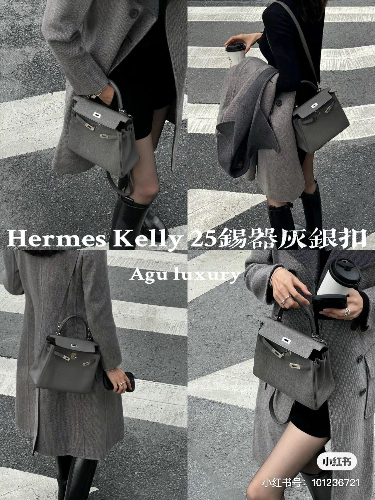 Hermes Kelly 25 錫器灰內縫Togo皮 銀釦