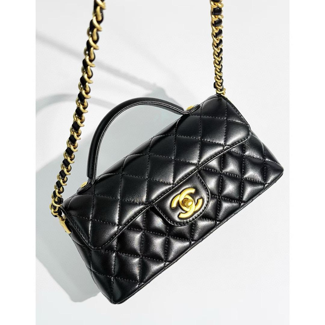 Chanel 25p 橫版“kelly”鏈條包 菱格羊皮/黑金 22cm