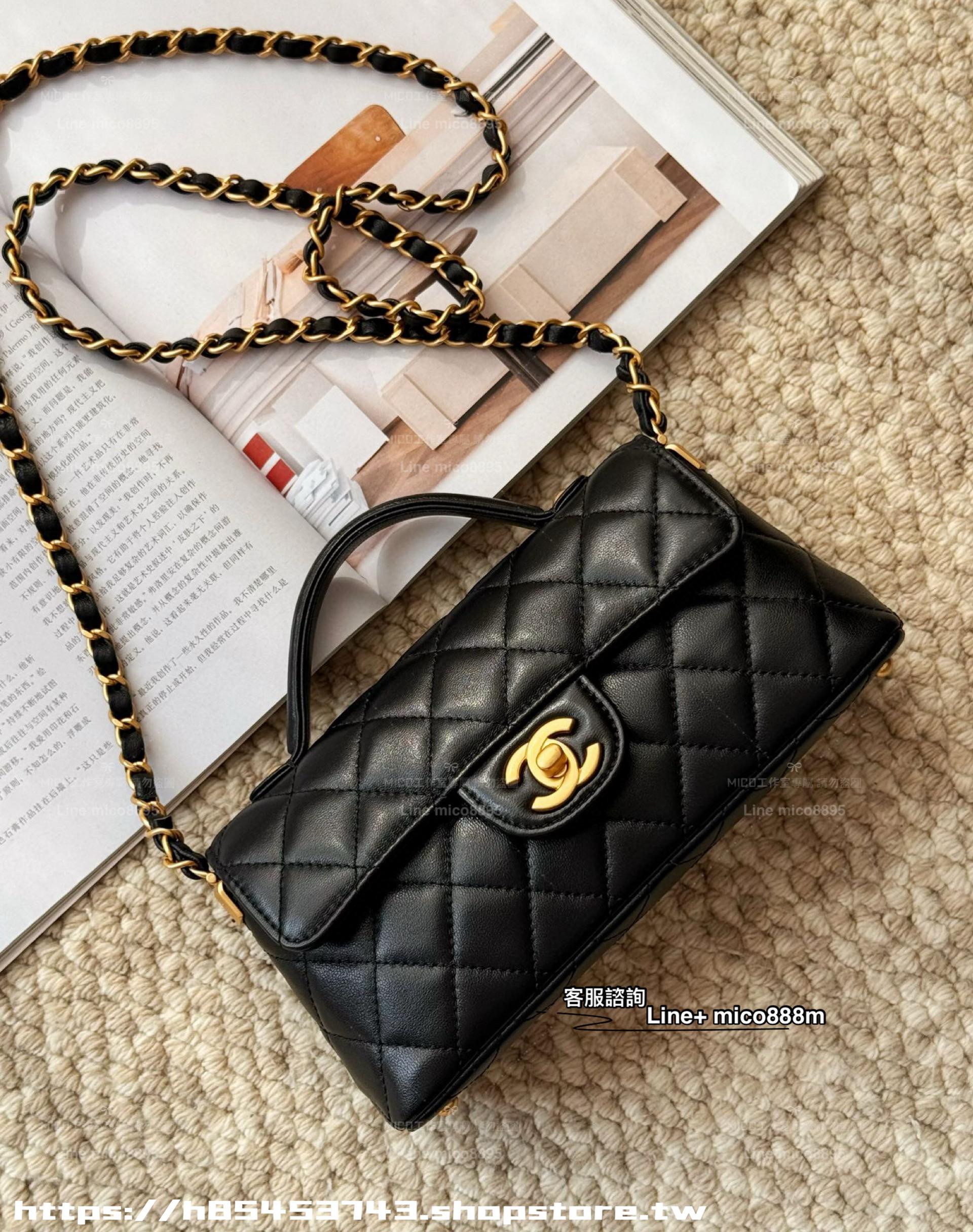 Chanel 25p 橫版“kelly”鏈條包 菱格羊皮/黑金 22cm