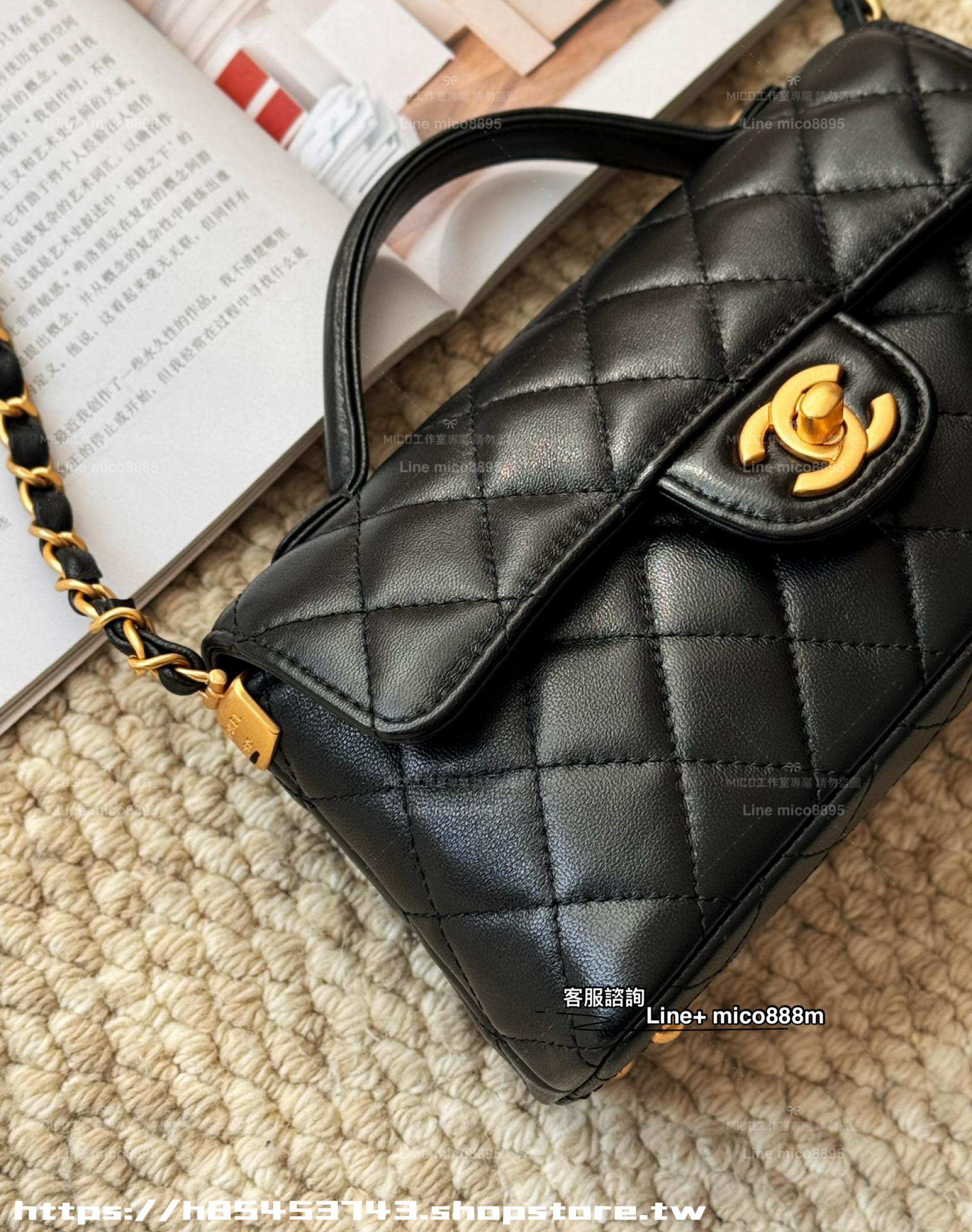 Chanel 25p 橫版“kelly”鏈條包 菱格羊皮/黑金 22cm