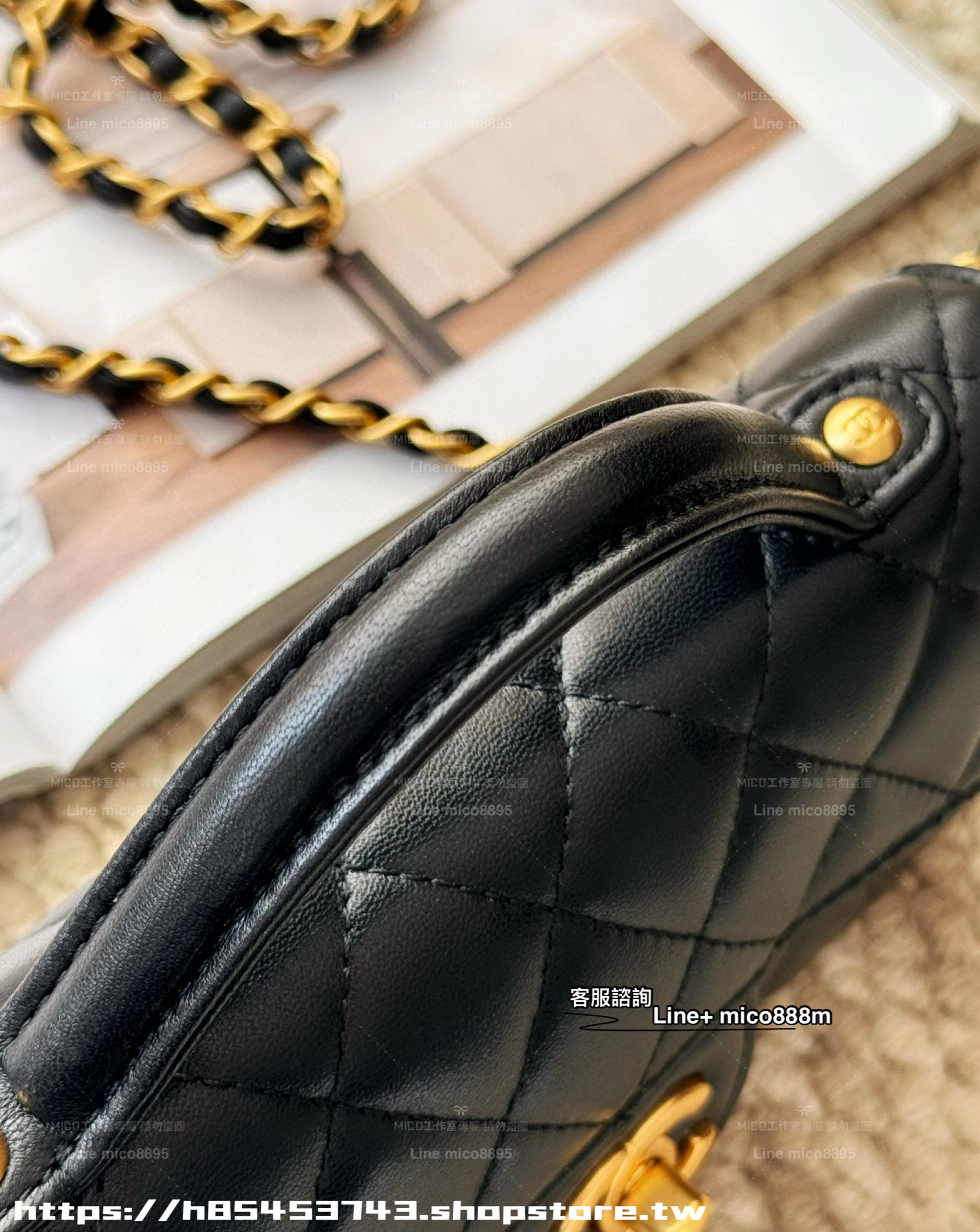 Chanel 25p 橫版“kelly”鏈條包 菱格羊皮/黑金 22cm