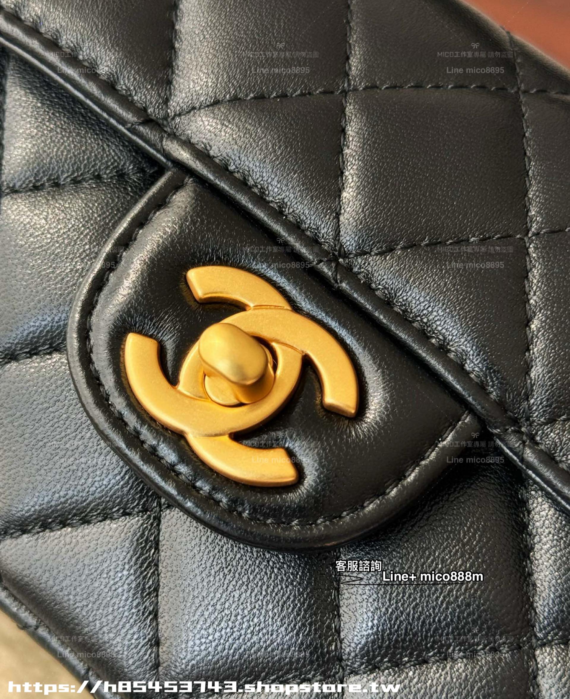 Chanel 25p 橫版“kelly”鏈條包 菱格羊皮/黑金 22cm
