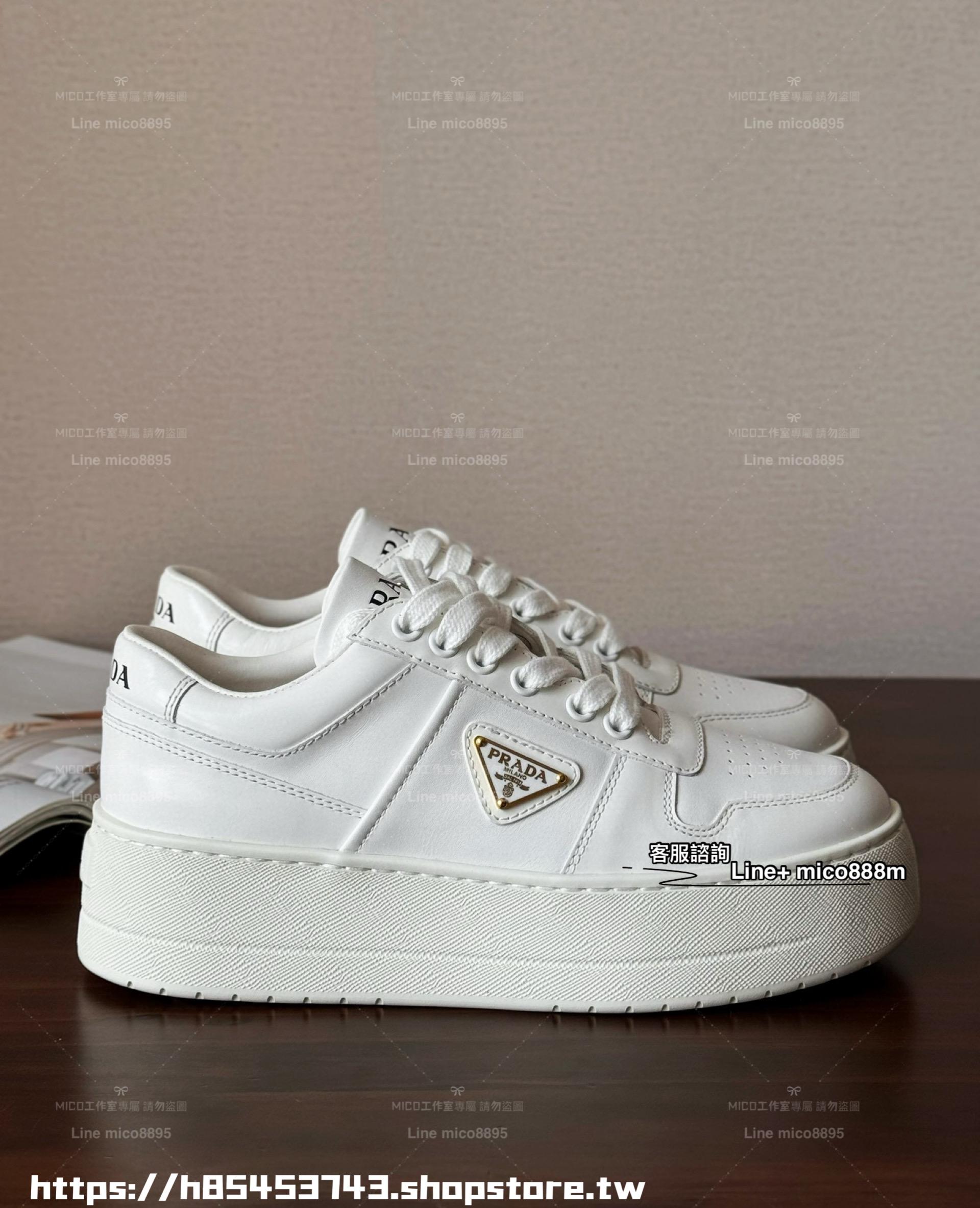 PRADA 基礎搭配款 三角標 厚底增高小白鞋 5cm 35-39