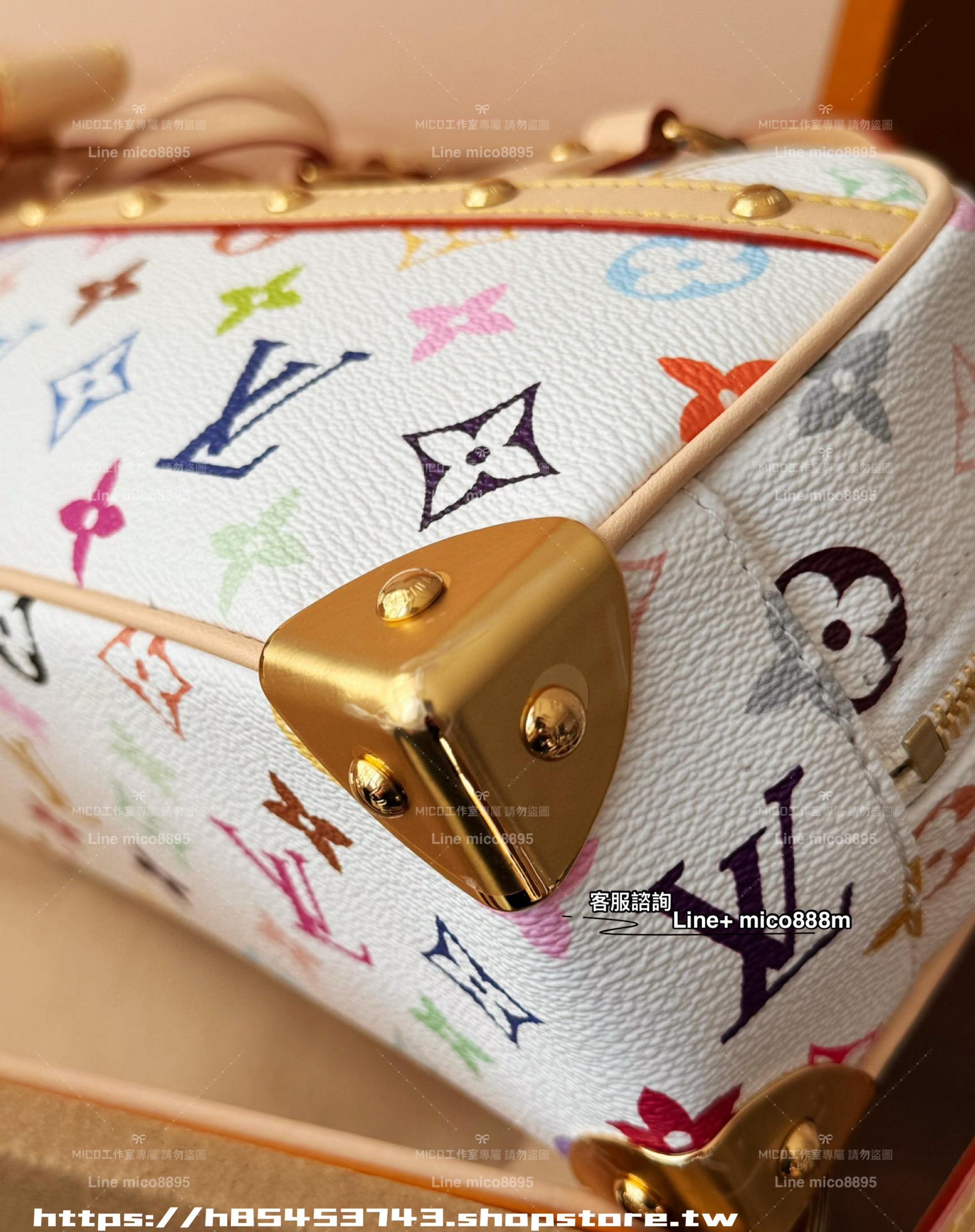 LV x 村上隆 聯名系列 白三彩保齡球包 手提包 可肩背 27cm