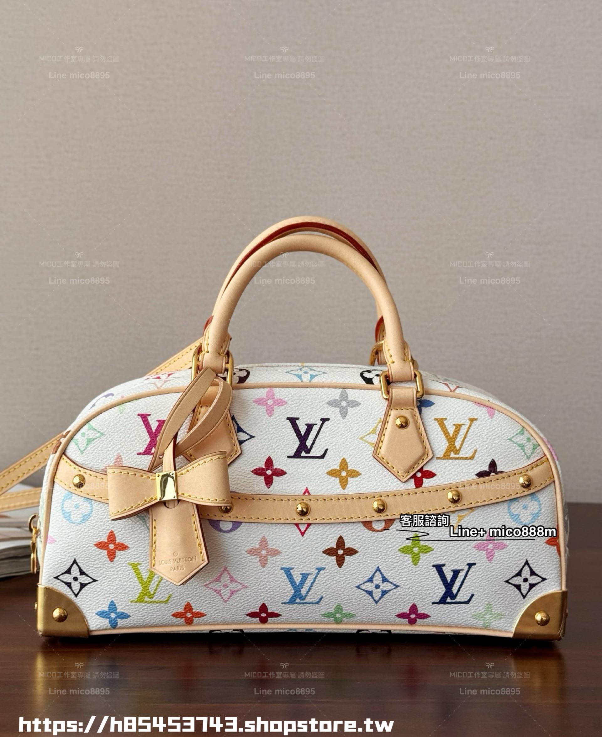 LV x 村上隆 聯名系列 白三彩保齡球包 手提包 可肩背 27cm