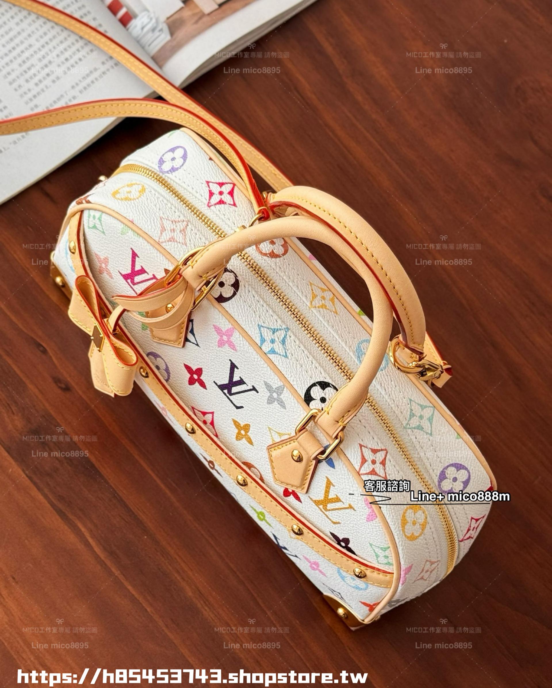LV x 村上隆 聯名系列 白三彩保齡球包 手提包 可肩背 27cm