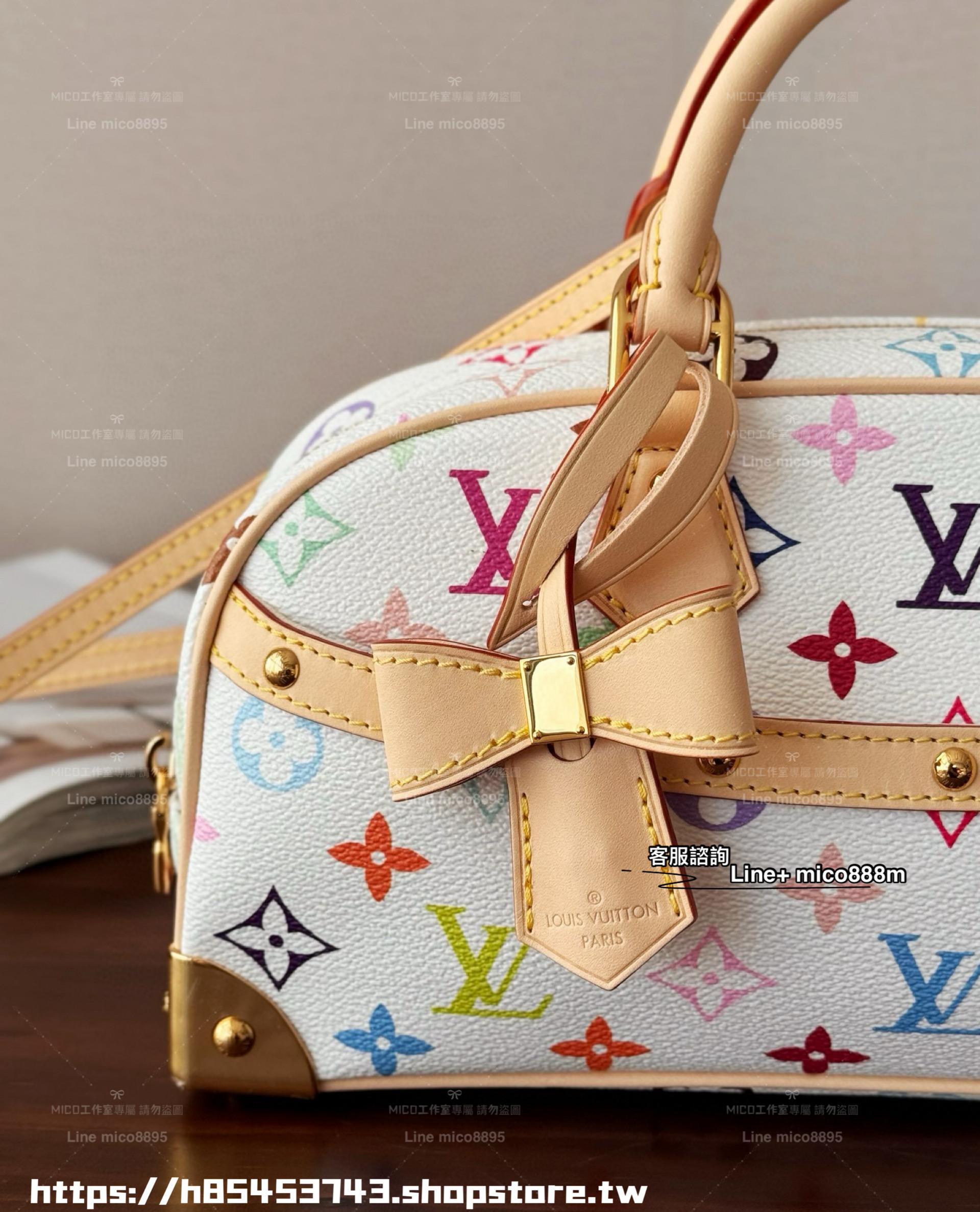 LV x 村上隆 聯名系列 白三彩保齡球包 手提包 可肩背 27cm