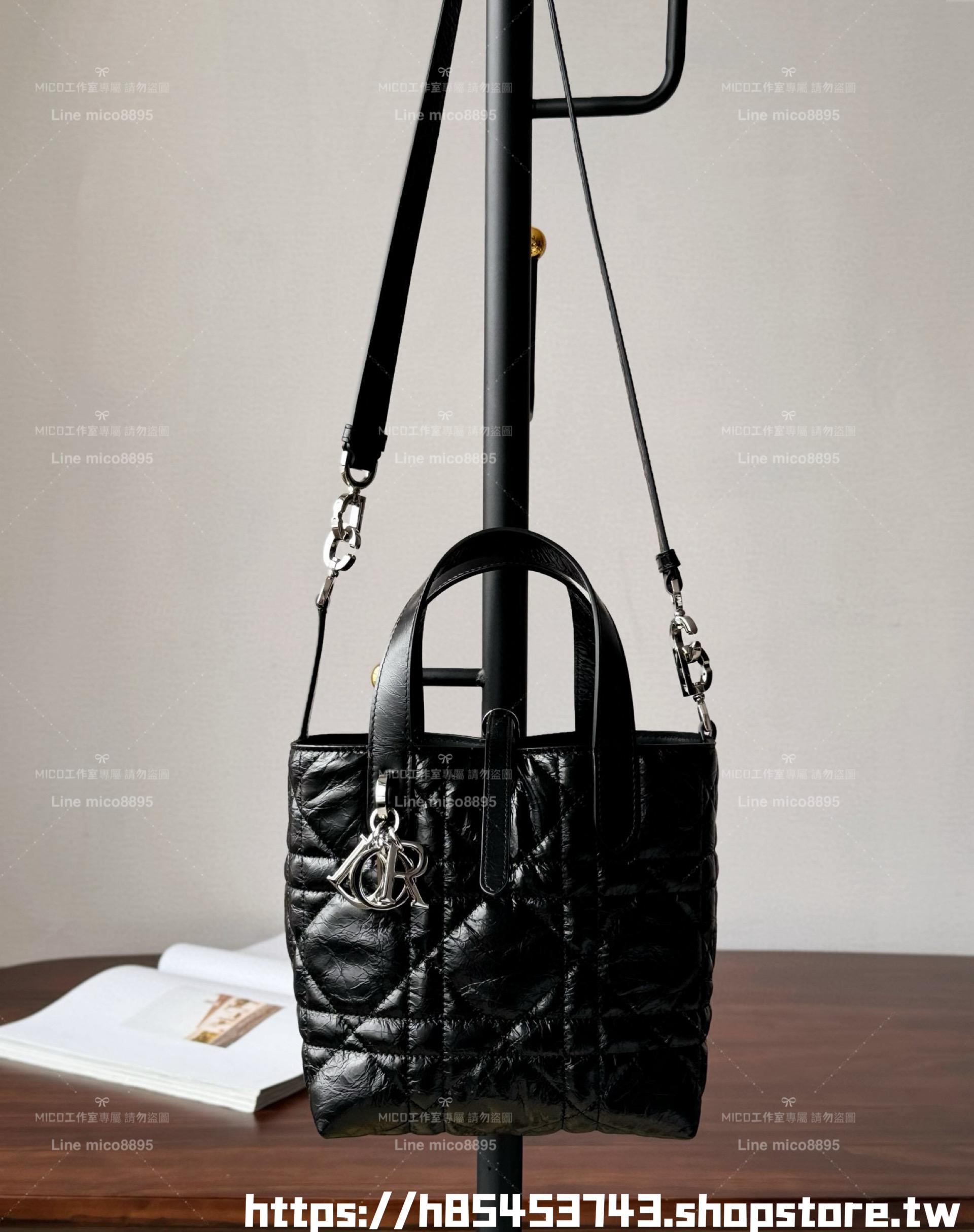 DIOR 黑色油蠟牛皮革 銀釦 小號 Toujours 竪版手袋/水桶包 18cm