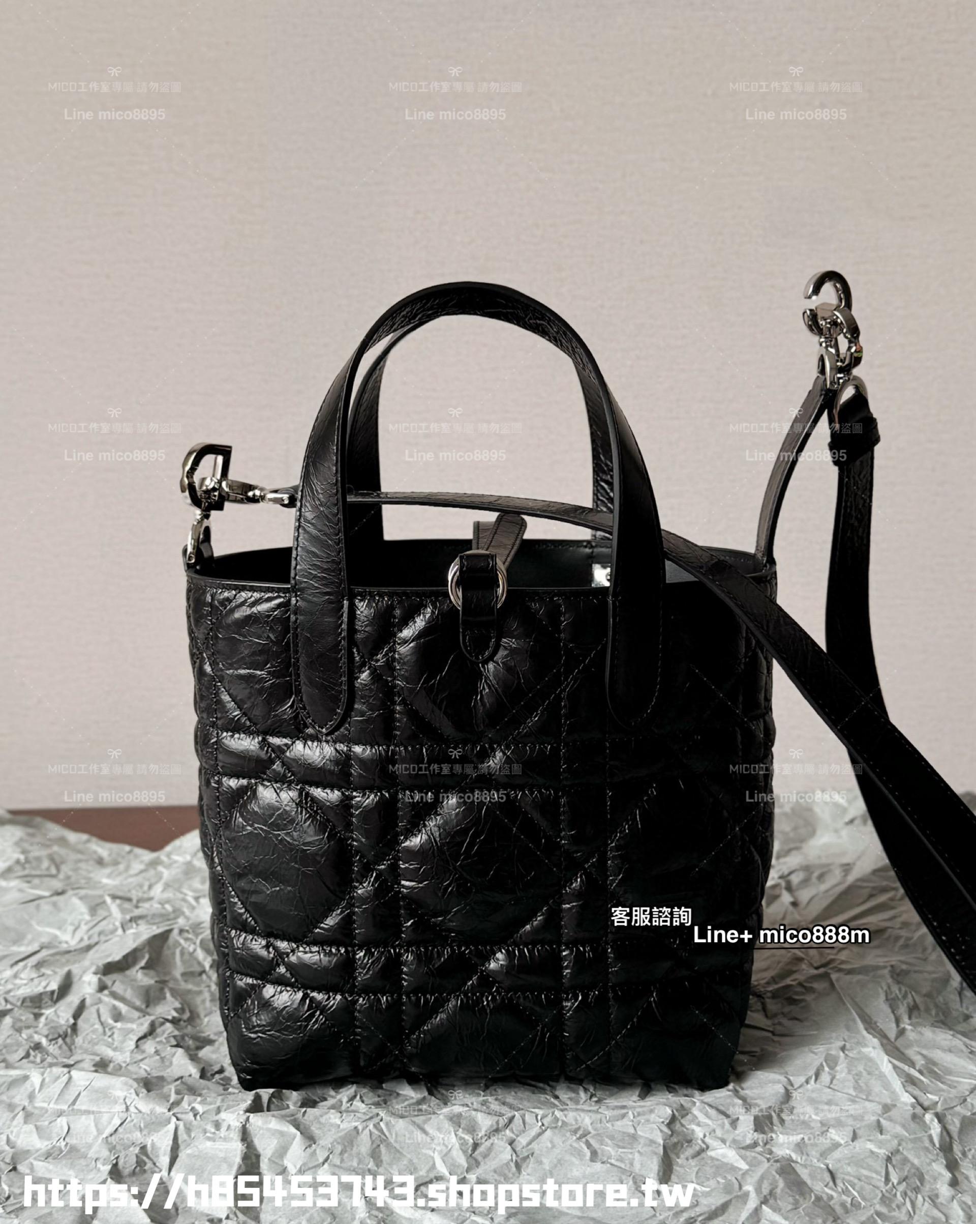 DIOR 黑色油蠟牛皮革 銀釦 小號 Toujours 竪版手袋/水桶包 18cm