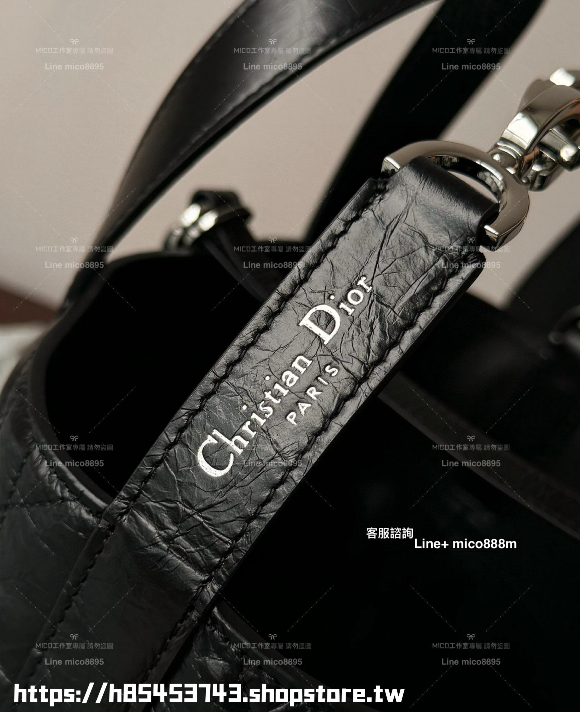 DIOR 黑色油蠟牛皮革 銀釦 小號 Toujours 竪版手袋/水桶包 18cm