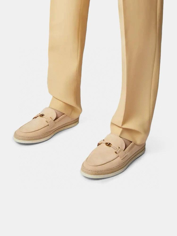 TODS 女士拉菲草反絨鞋面漁夫鞋 樂福鞋 35-39 灰色/米色