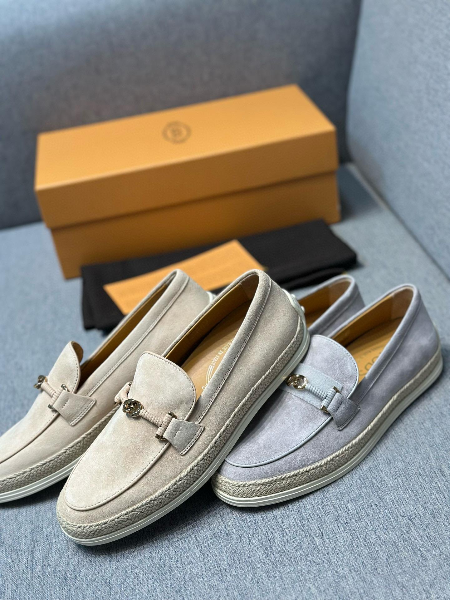 TODS 女士拉菲草反絨鞋面漁夫鞋 樂福鞋 35-39 灰色/米色