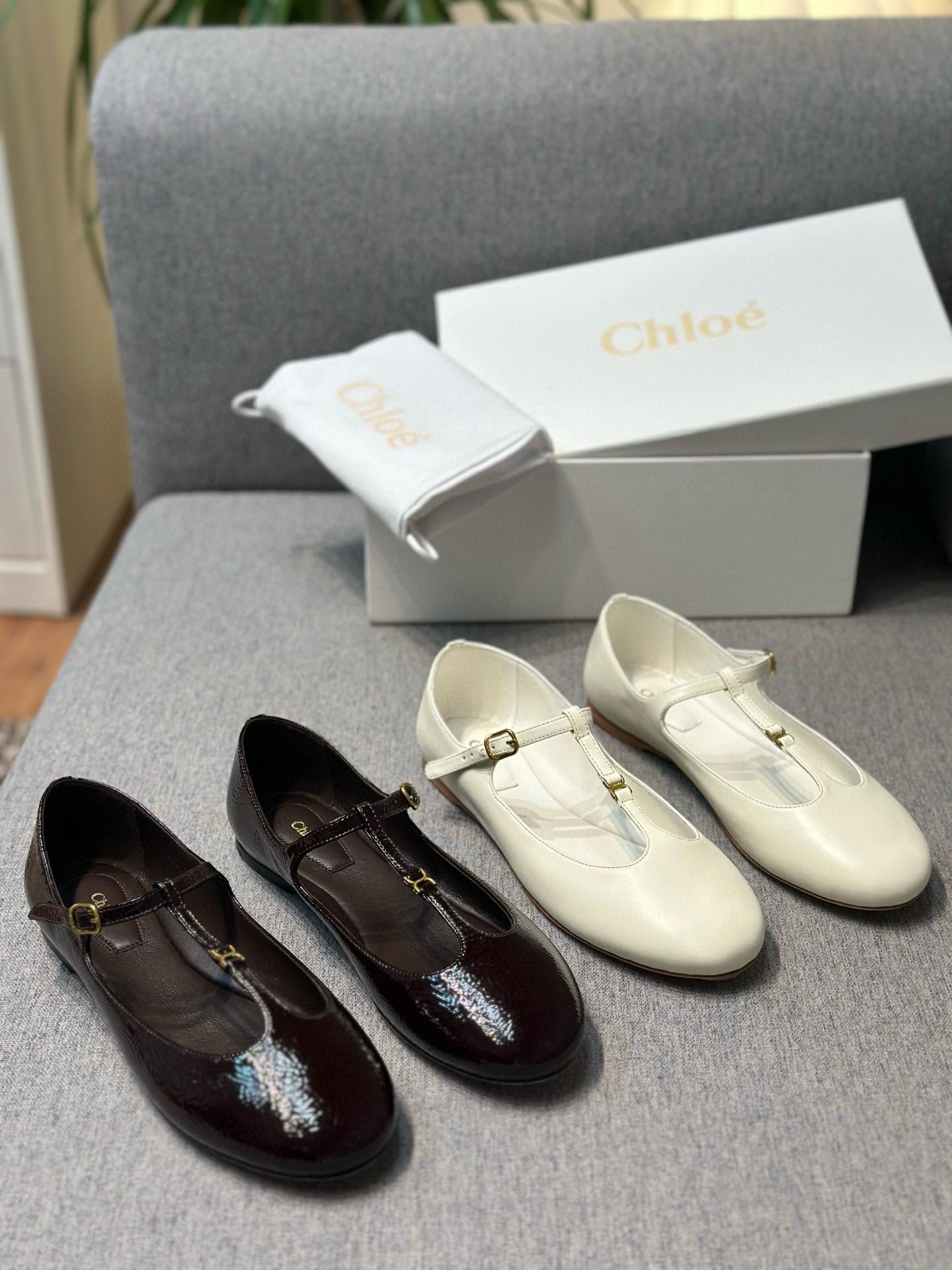 Chloe 克洛伊 T字帶瑪麗珍小皮鞋 平底女鞋 深櫻桃紅/米白色 35-39