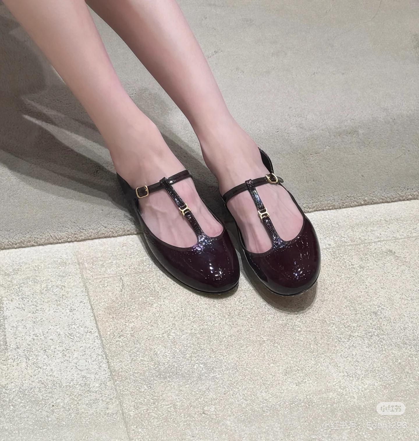 Chloe 克洛伊 T字帶瑪麗珍小皮鞋 平底女鞋 深櫻桃紅/米白色 35-39