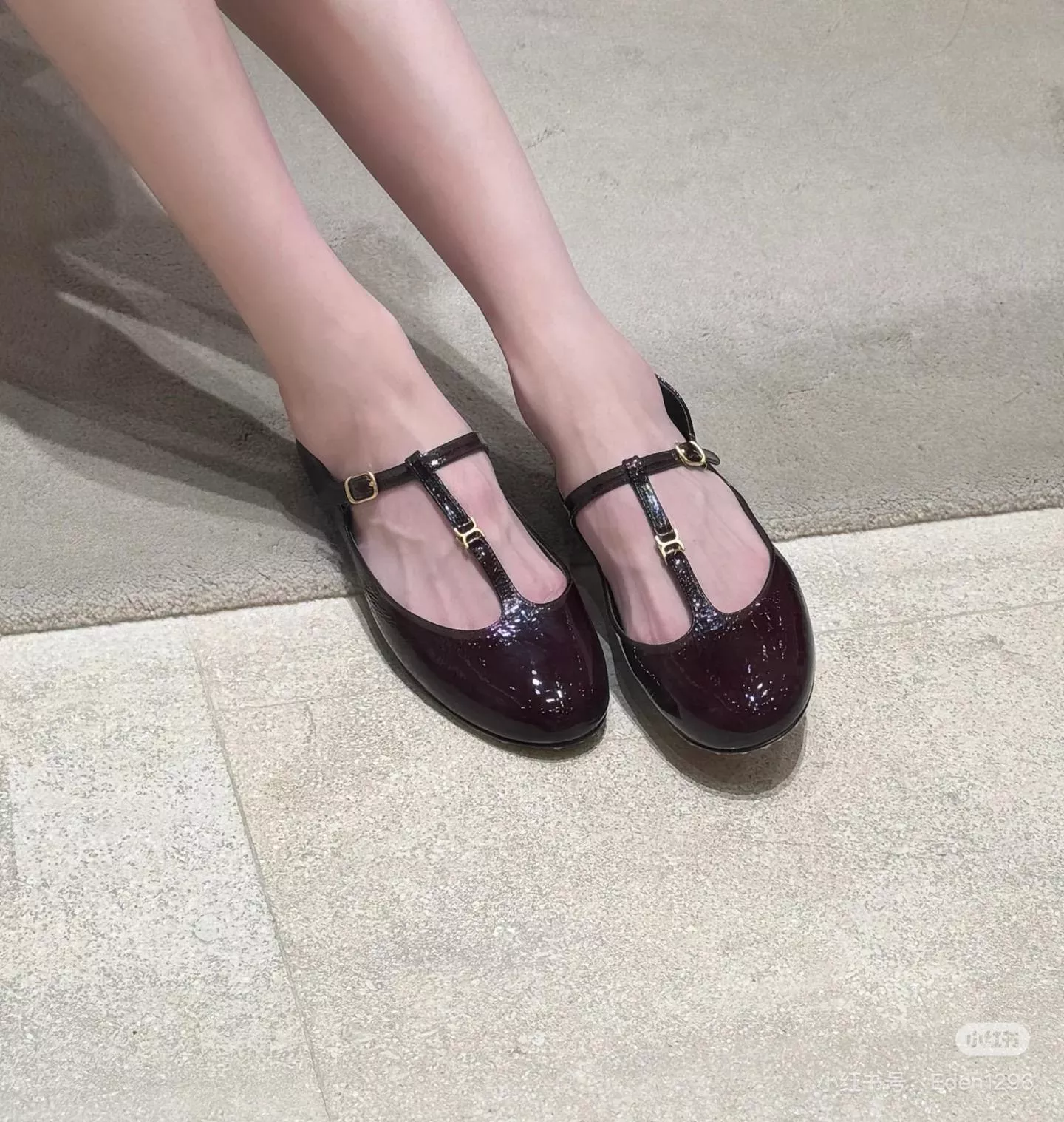Chloe 克洛伊 T字帶瑪麗珍小皮鞋 平底女鞋 深櫻桃紅/米白色 35-39