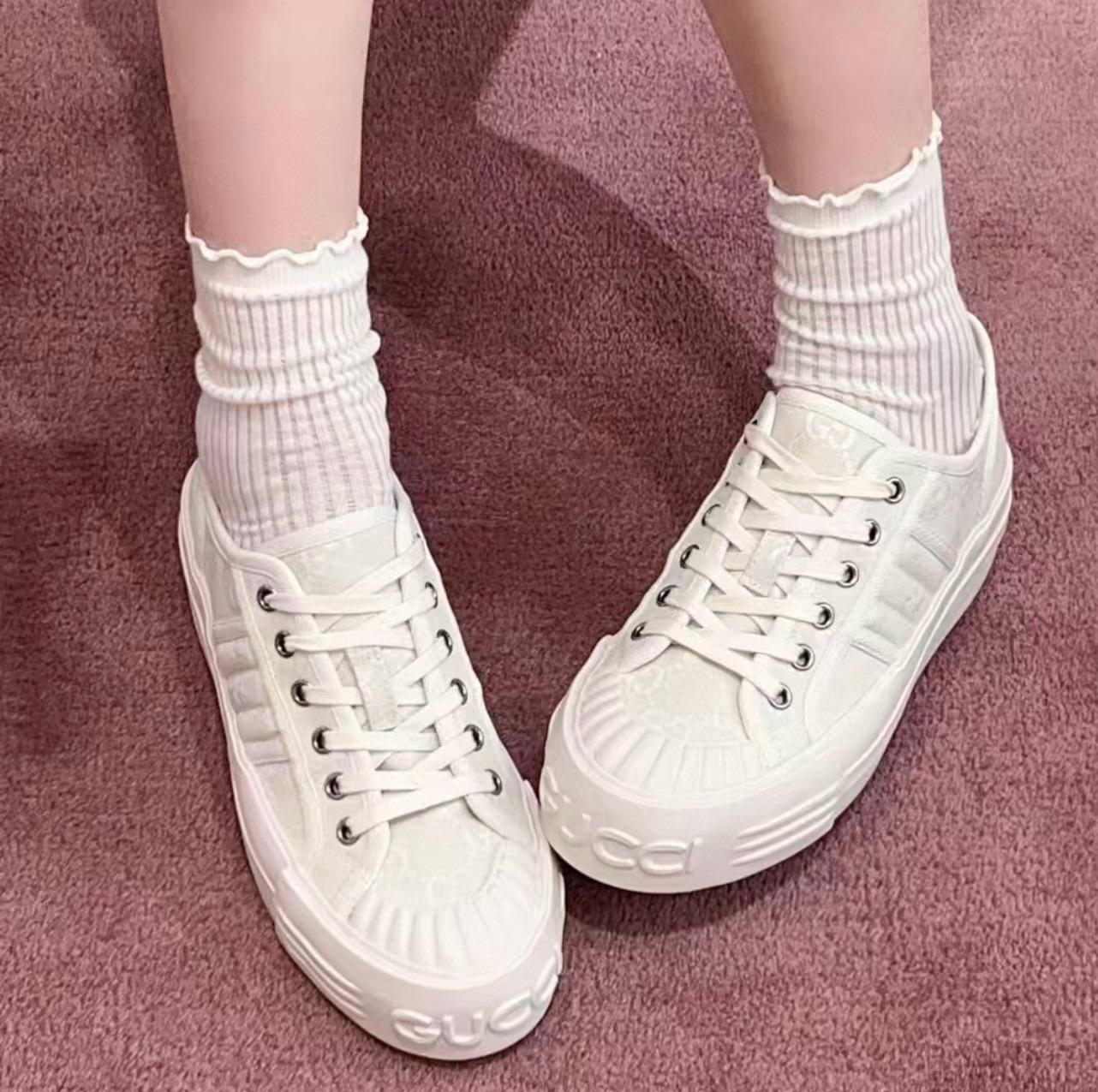 GUCCI 25年新款 夏季女士厚底帆布鞋 餅乾鞋/運動鞋 底厚4.5cm 35-40