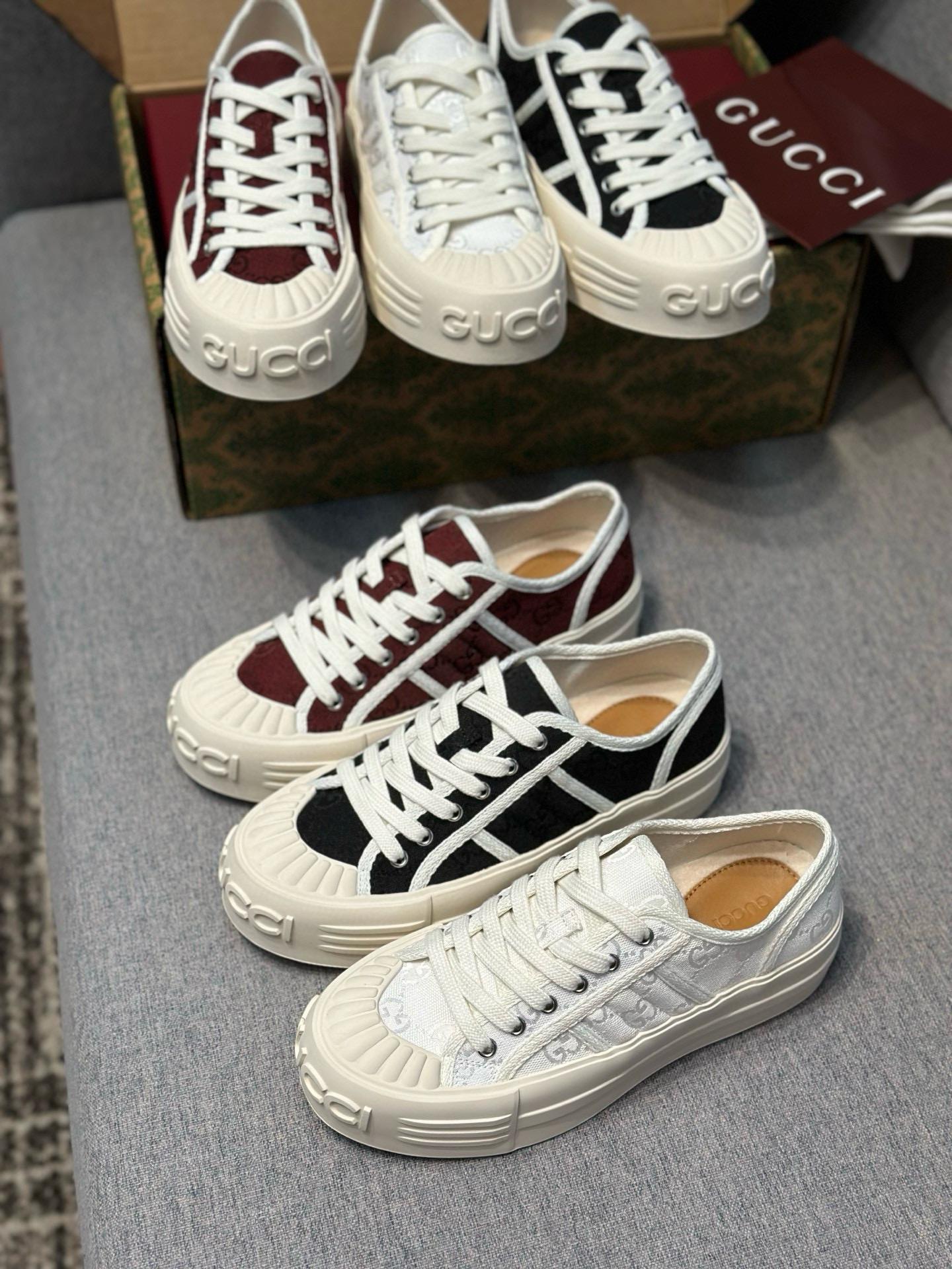 GUCCI 25年新款 夏季女士厚底帆布鞋 餅乾鞋/運動鞋 底厚4.5cm 35-40
