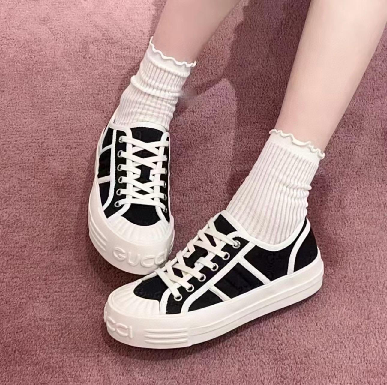 GUCCI 25年新款 夏季女士厚底帆布鞋 餅乾鞋/運動鞋 底厚4.5cm 35-40