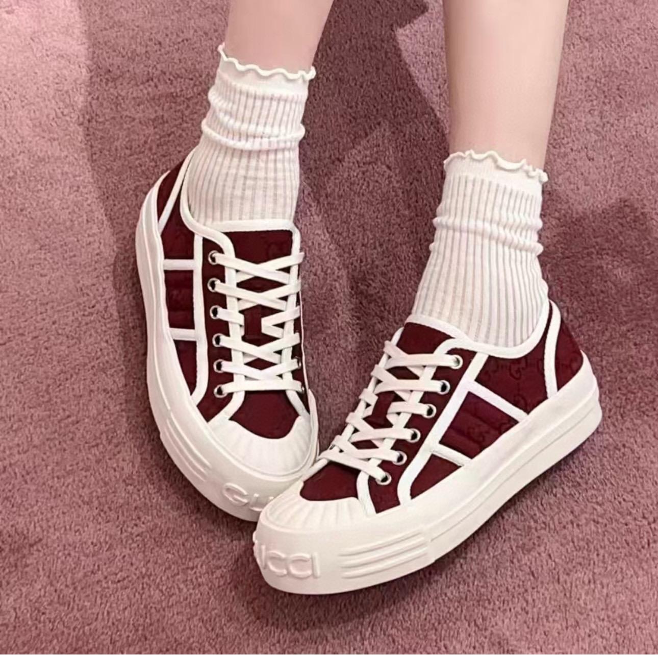GUCCI 25年新款 夏季女士厚底帆布鞋 餅乾鞋/運動鞋 底厚4.5cm 35-40