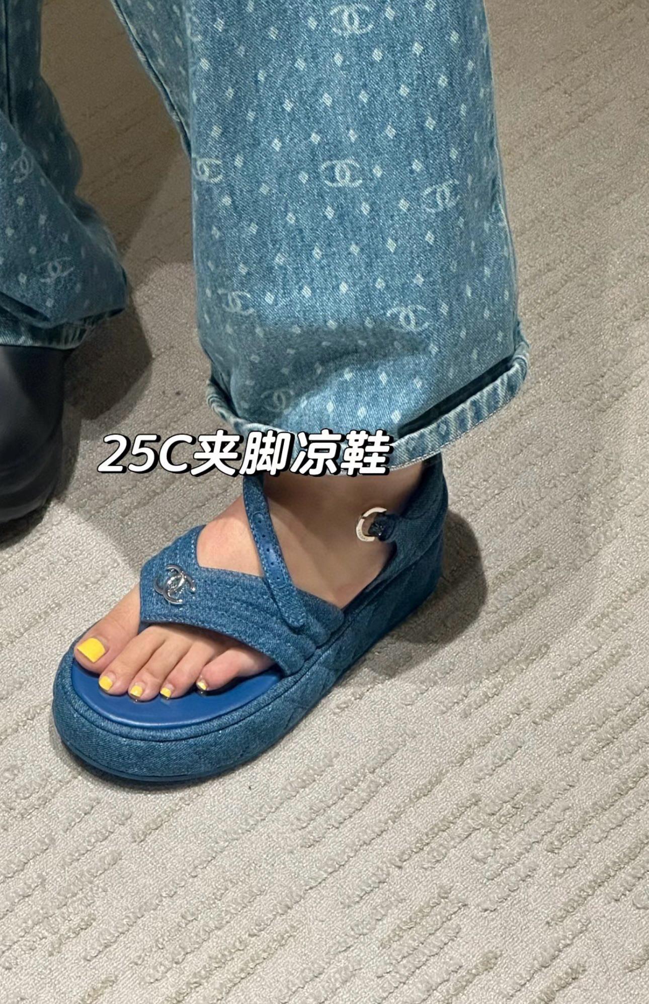 Chanel 25C 小香度假系列 牛仔夾腳涼鞋 厚底涼鞋 底厚4.5cm 35-40