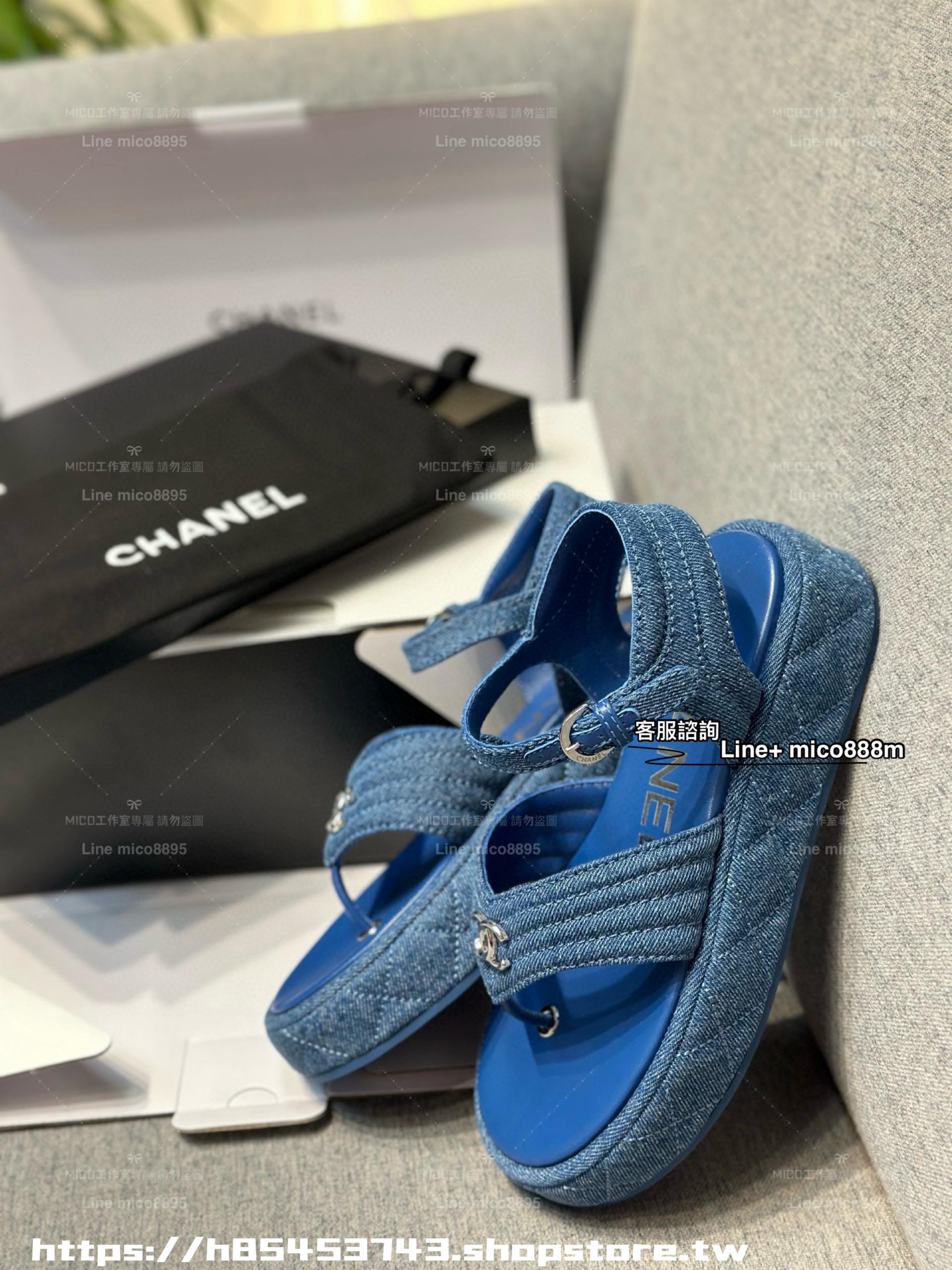 Chanel 25C 小香度假系列 牛仔夾腳涼鞋 厚底涼鞋 底厚4.5cm 35-40