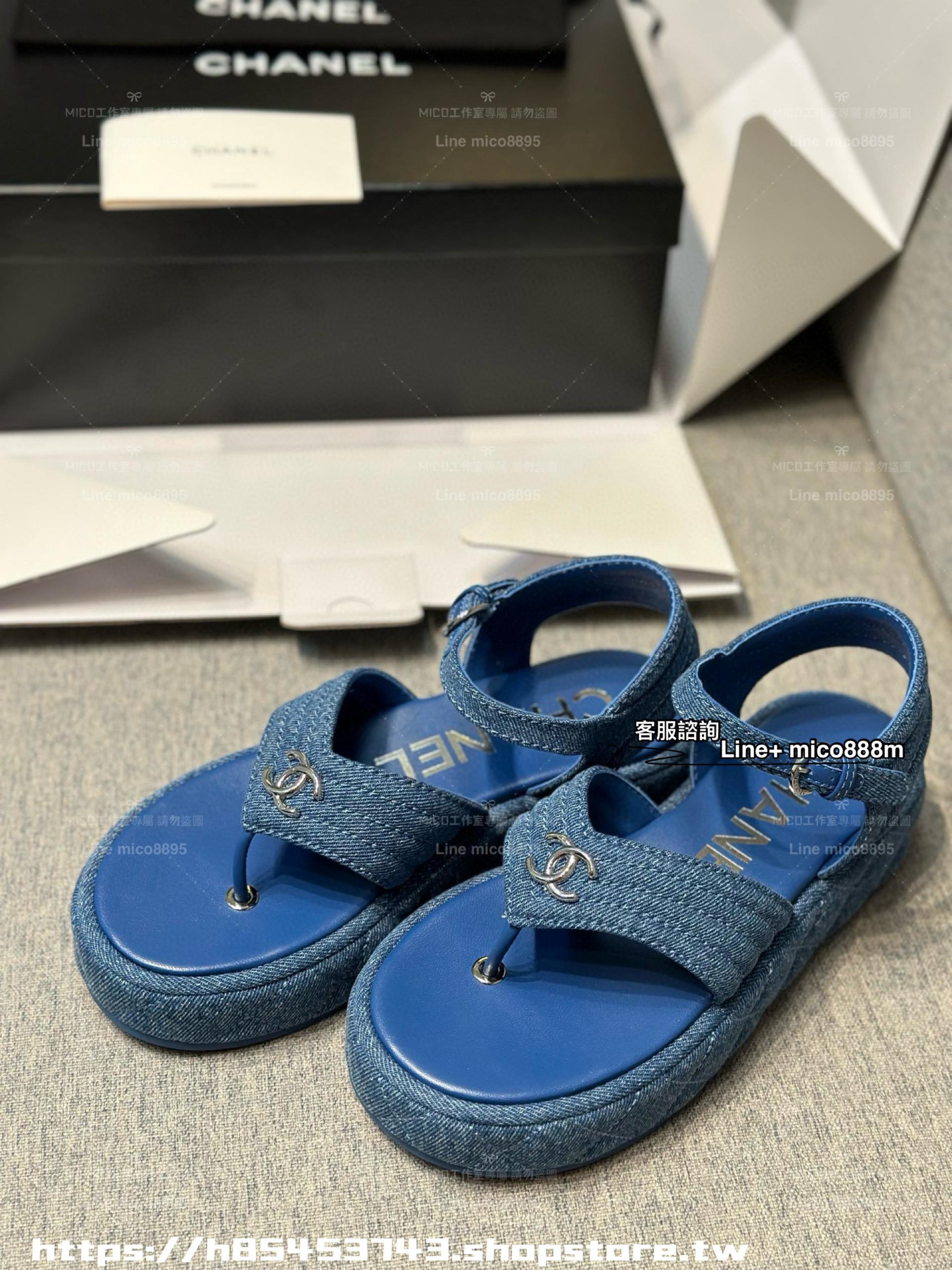 Chanel 25C 小香度假系列 牛仔夾腳涼鞋 厚底涼鞋 底厚4.5cm 35-40