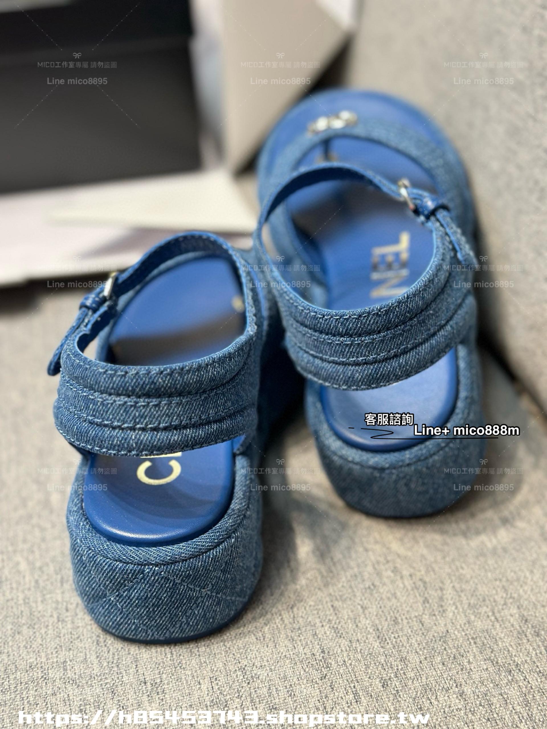Chanel 25C 小香度假系列 牛仔夾腳涼鞋 厚底涼鞋 底厚4.5cm 35-40